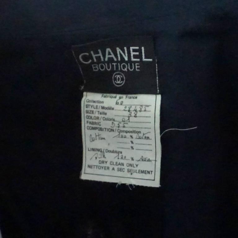 Women's Chanel Navy Cotton Skirt Suit with Cinched Waist - 38 - 1980's  For Sale