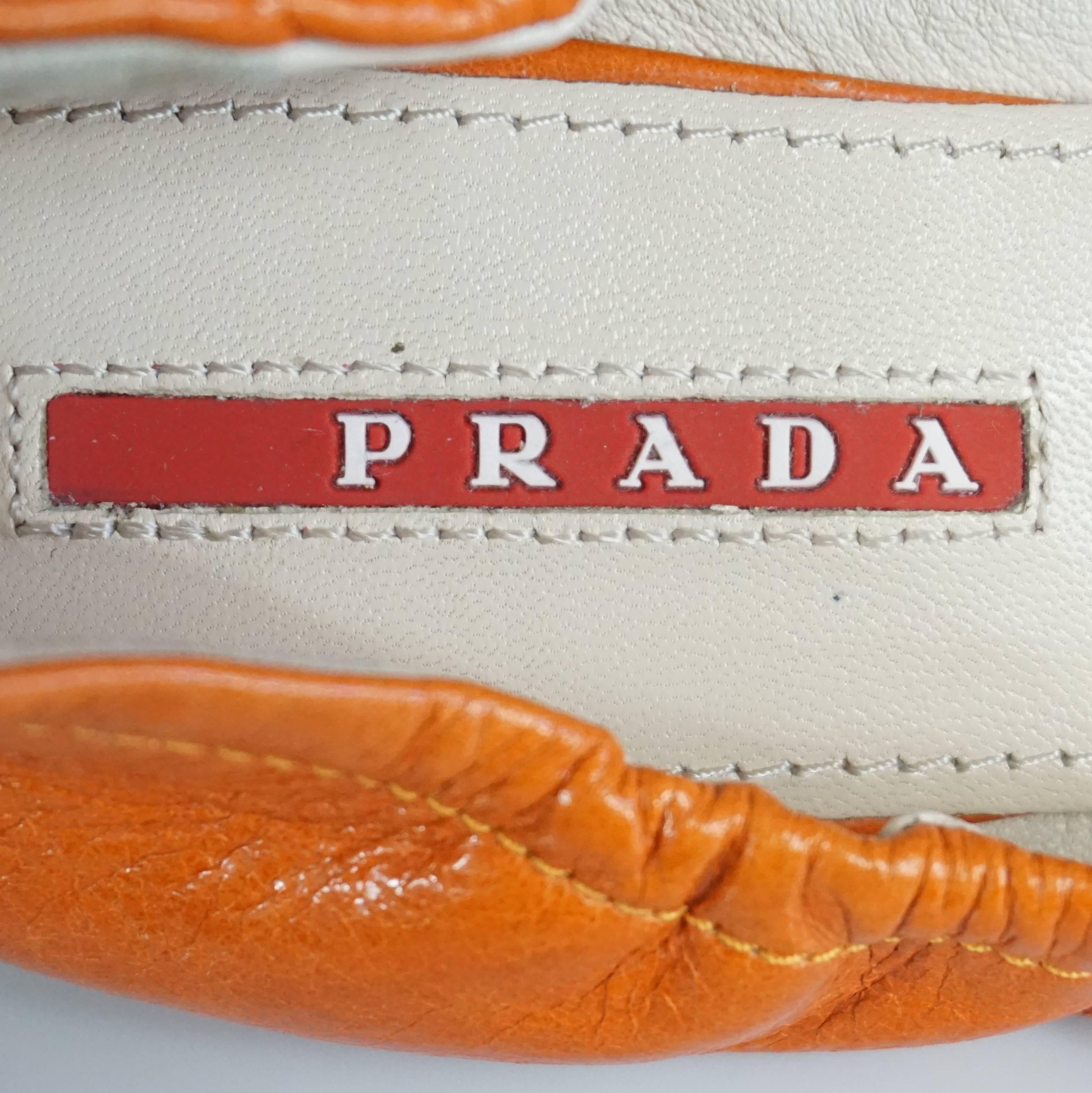 Women's Prada Orange Leather Ballet Flats with Bows - 35