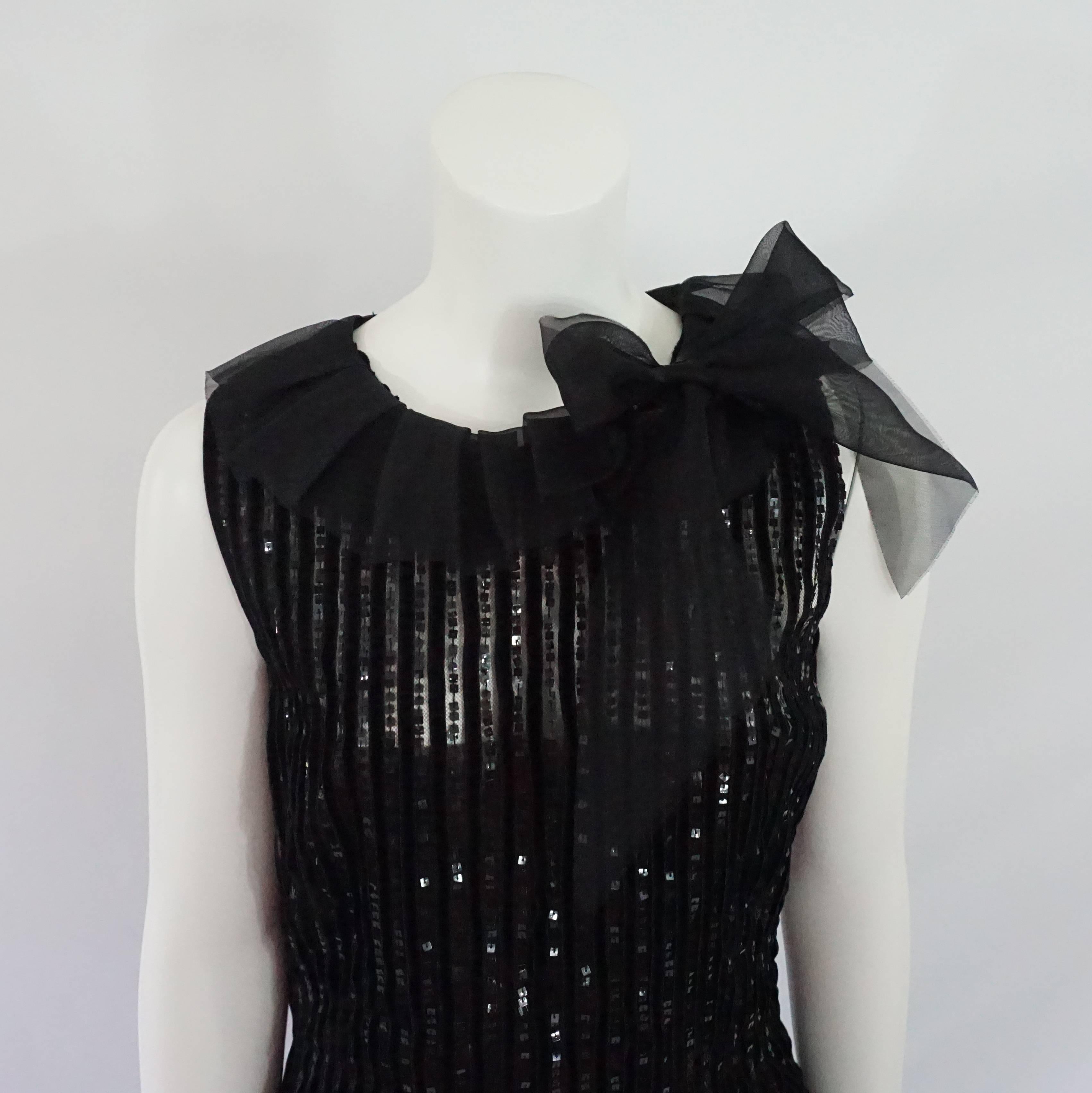 Women's Oscar de la Renta Black Tulle, Velvet & Sequin Evening Dress - 12 