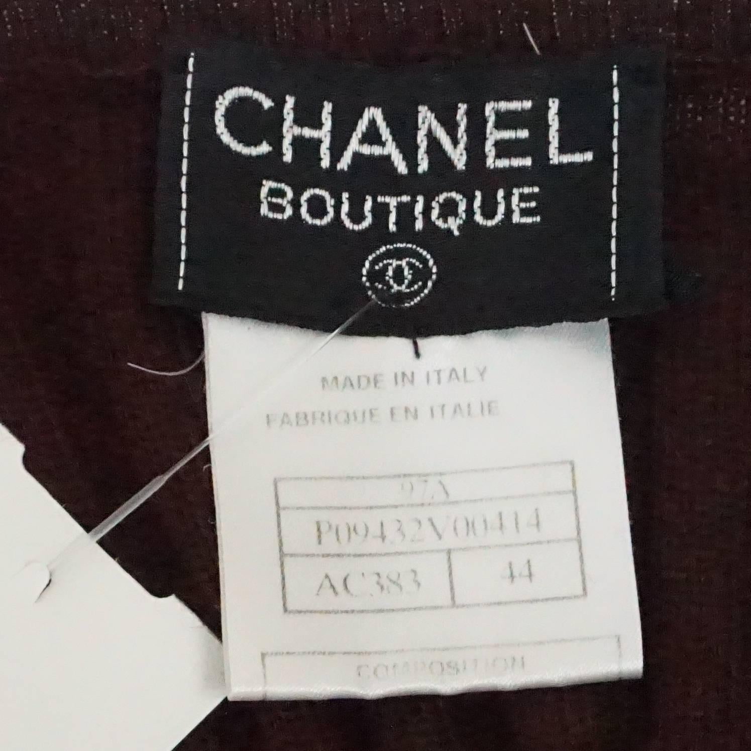 Women's Chanel Burgundy Cashmere/Silk Blend Ribbed L/S bodysuit - 44 - Circa 97A