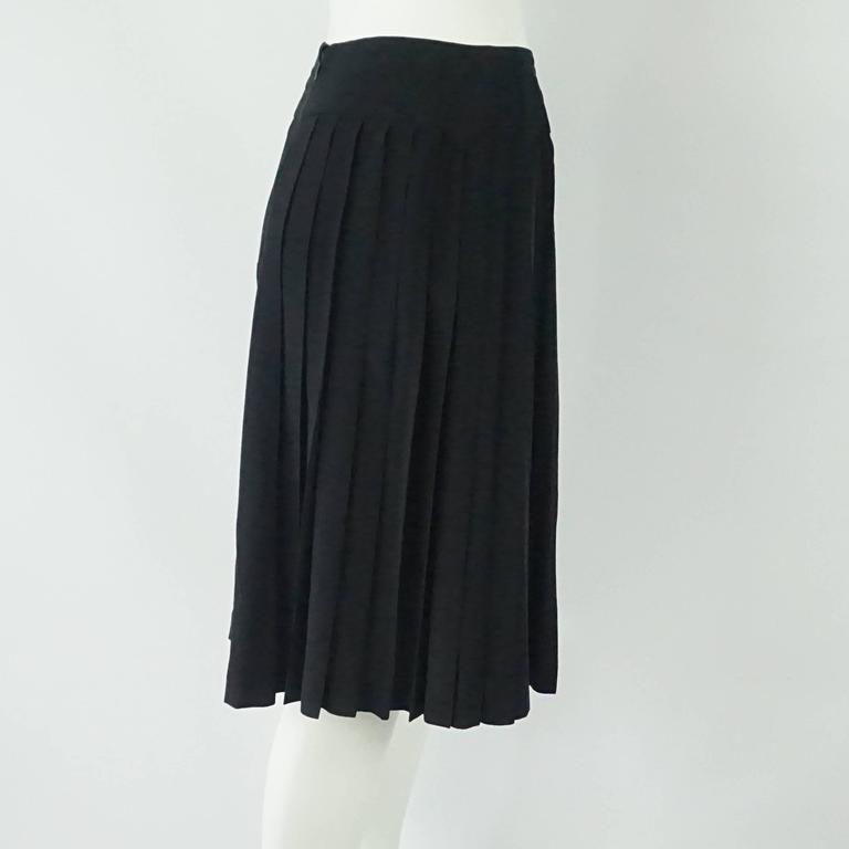 Chanel Identification Black Silk Chiffon Pleated Skirt with Quilted ...
