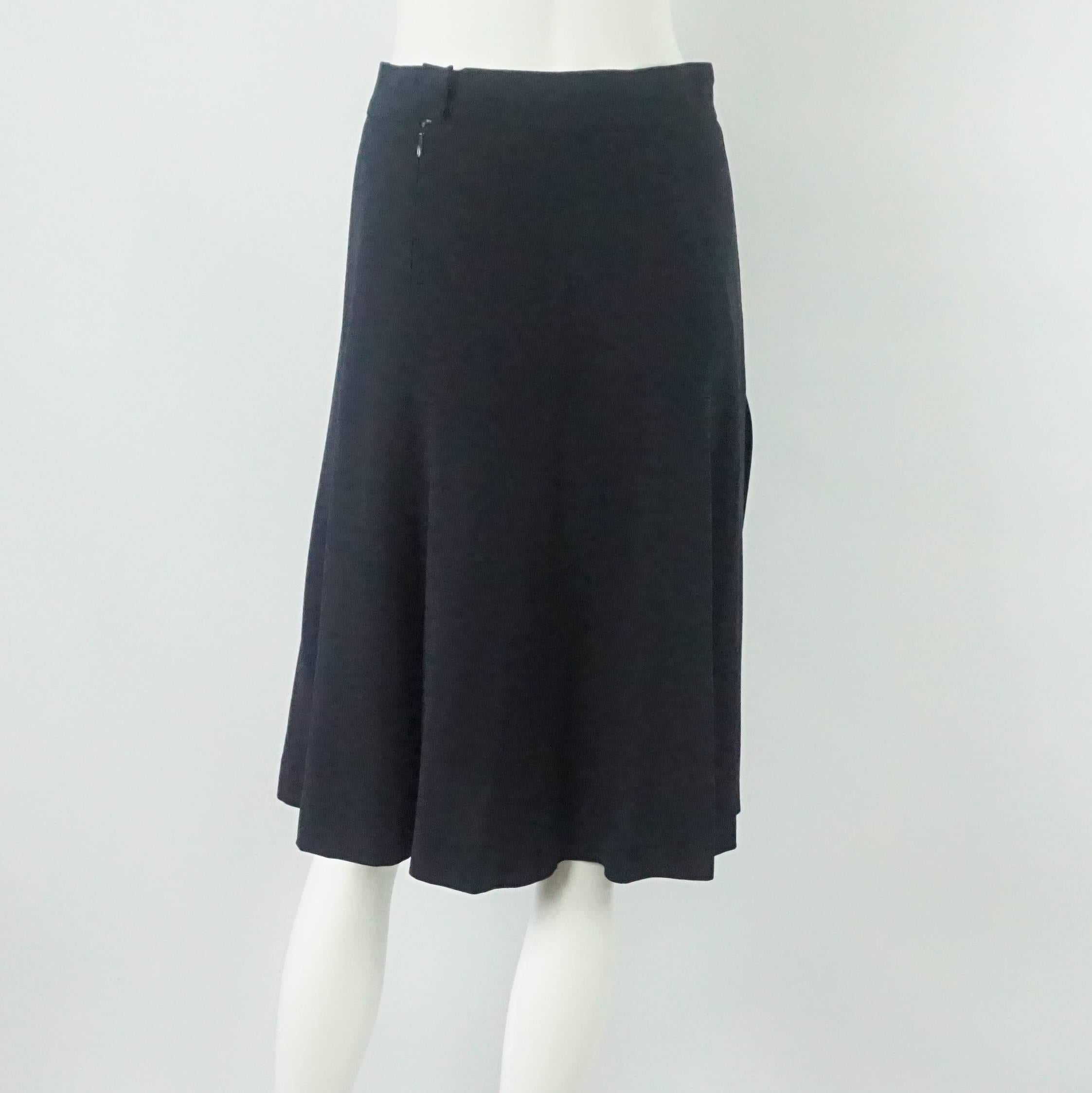 Black Chanel Navy Pleated Front Skirt - 38 For Sale