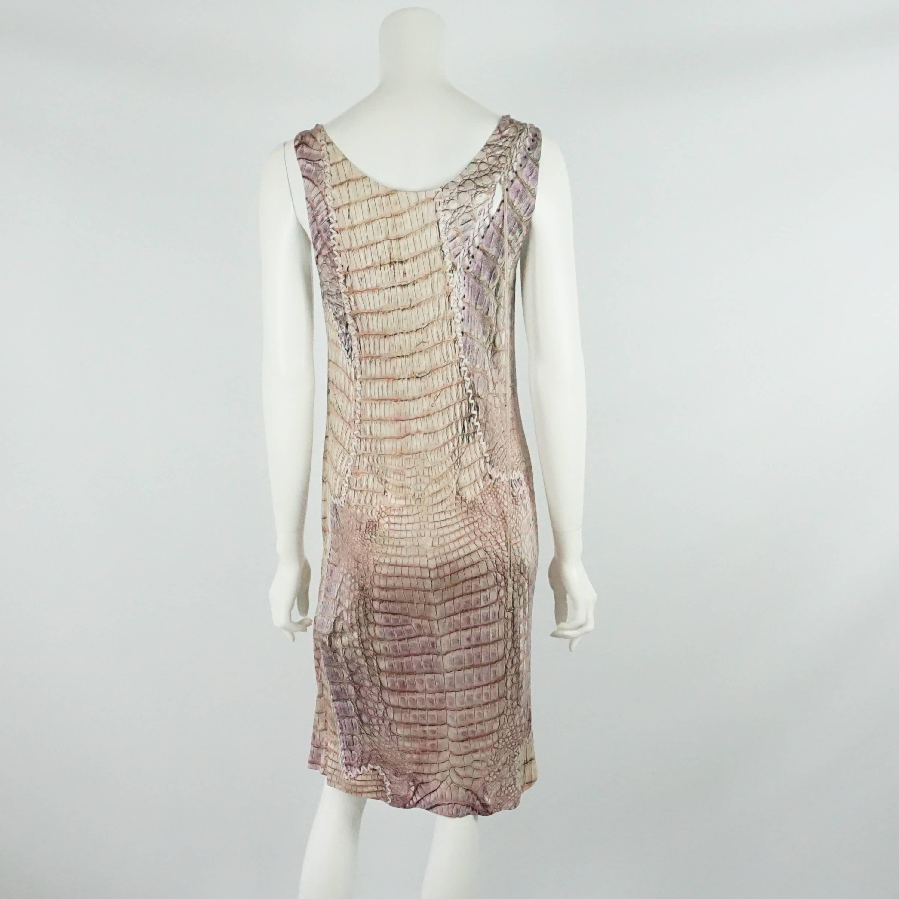Brown Roberto Cavalli Mauve Animal Print Sleeveless Silk Jersey Dress w/ fringe-44-NWT