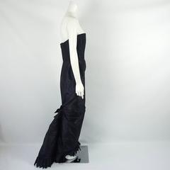 Oscar de la Renta Navy Silk Taffeta Strapless Gown - 10