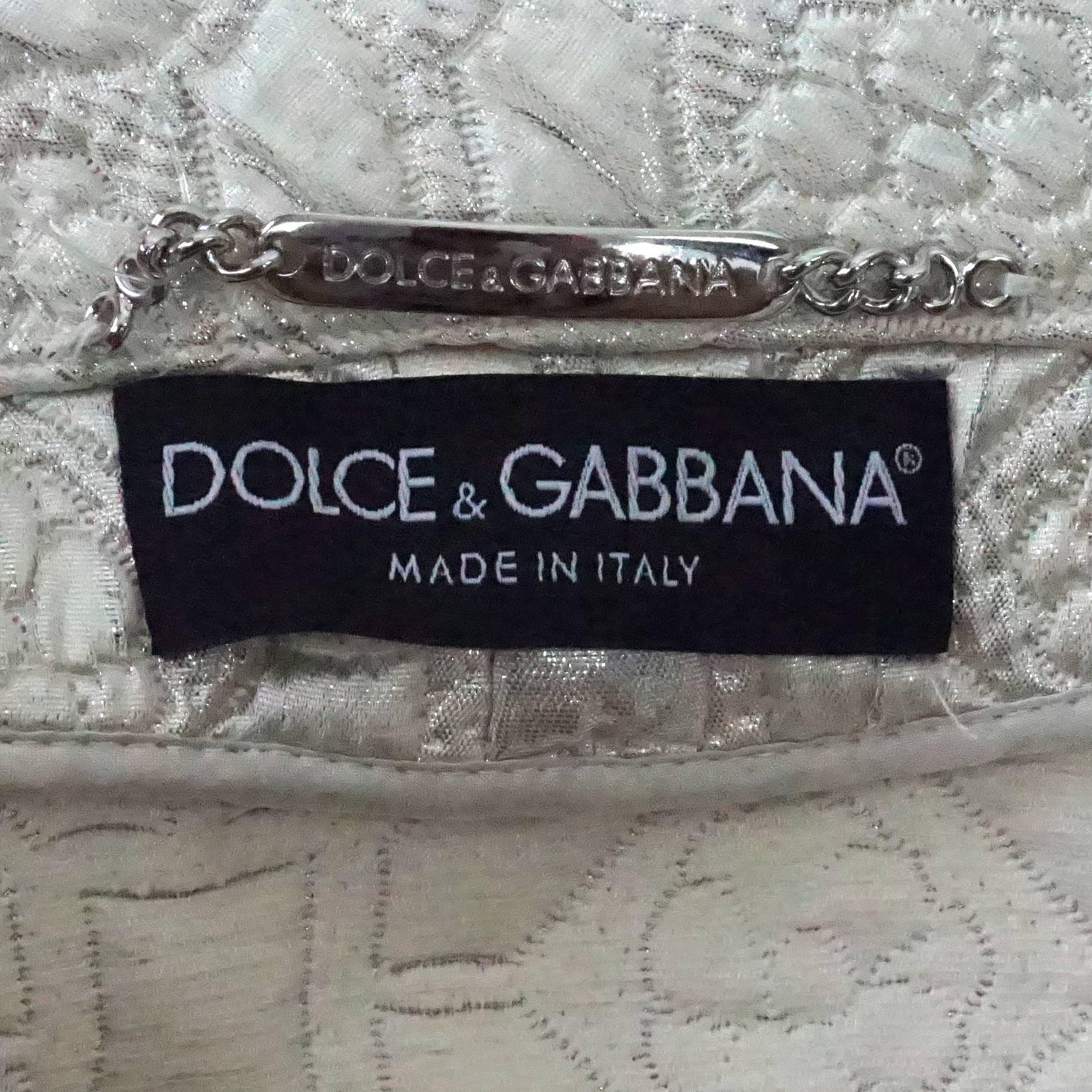 DOLCE & GABBANA Silver/Metallic Silk Quilted Brocade Jacket-46 2