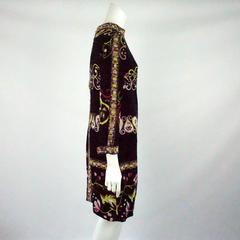 Emilio Pucci Black & Multi Velvet shift dress w/ bracelet sleeve-12 - Circa 60's