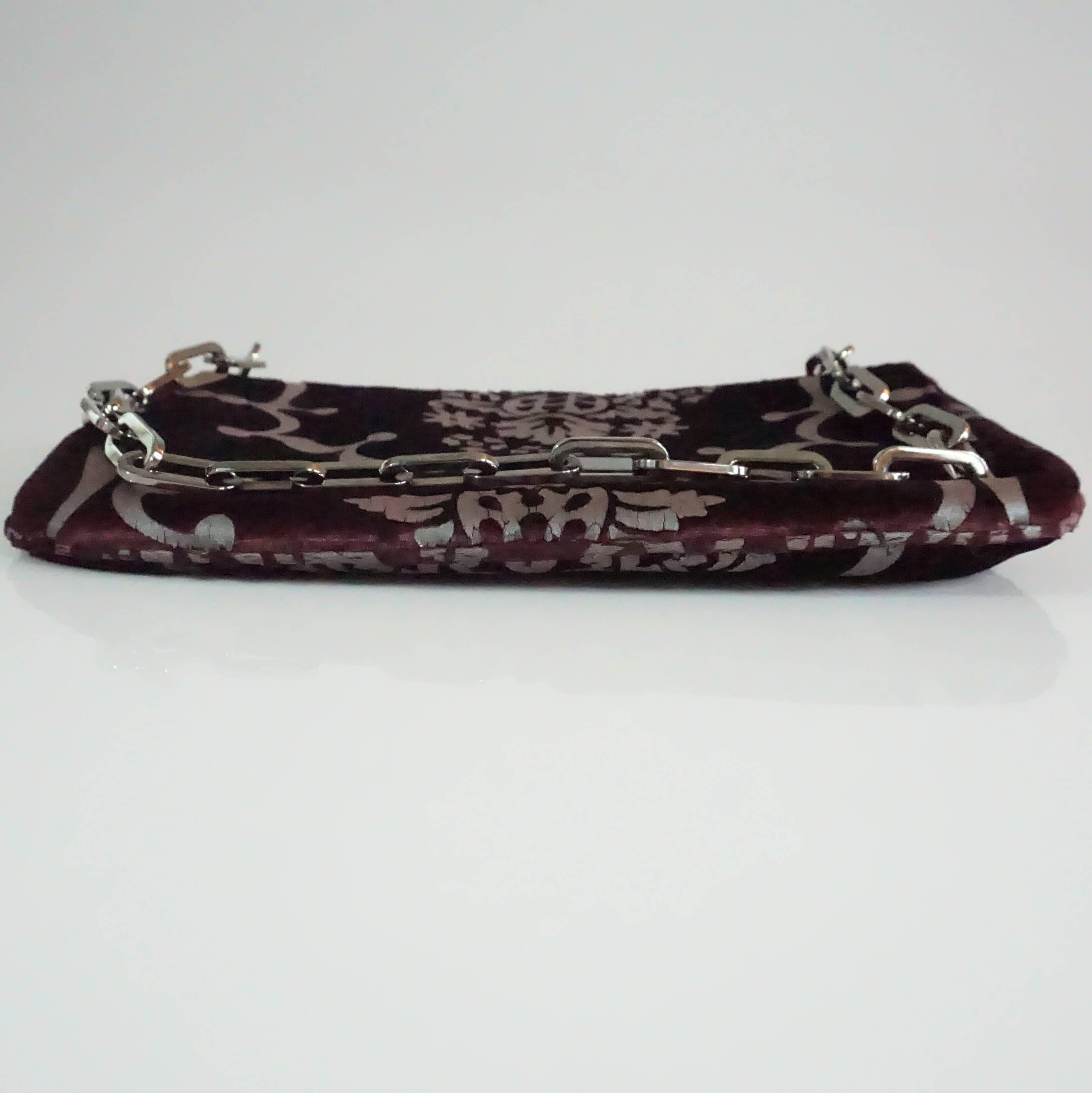 Gucci Eggplant Velvet and Grey Print Shoulder Handbag - PHW 1