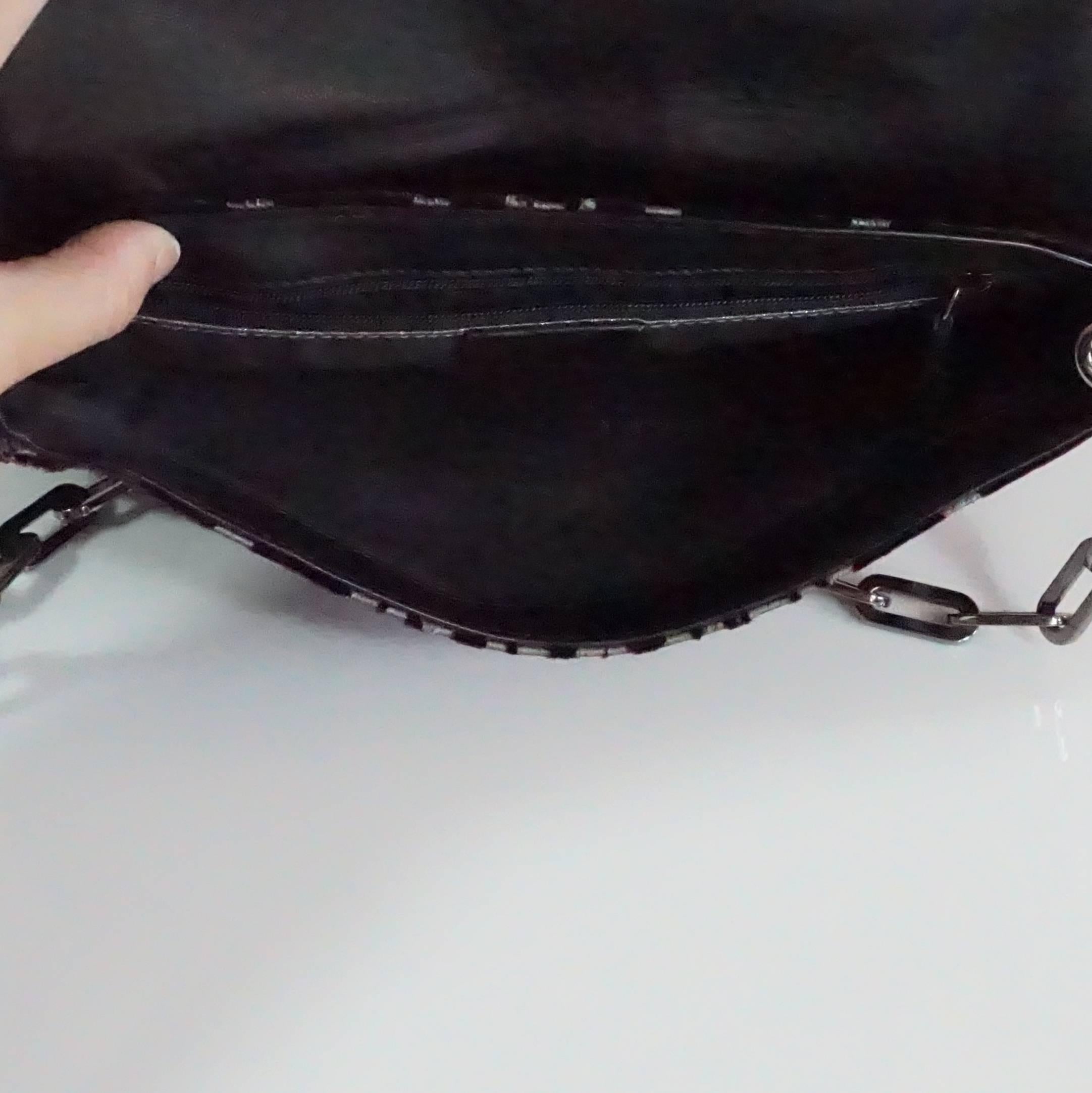 Gucci Eggplant Velvet and Grey Print Shoulder Handbag - PHW 2