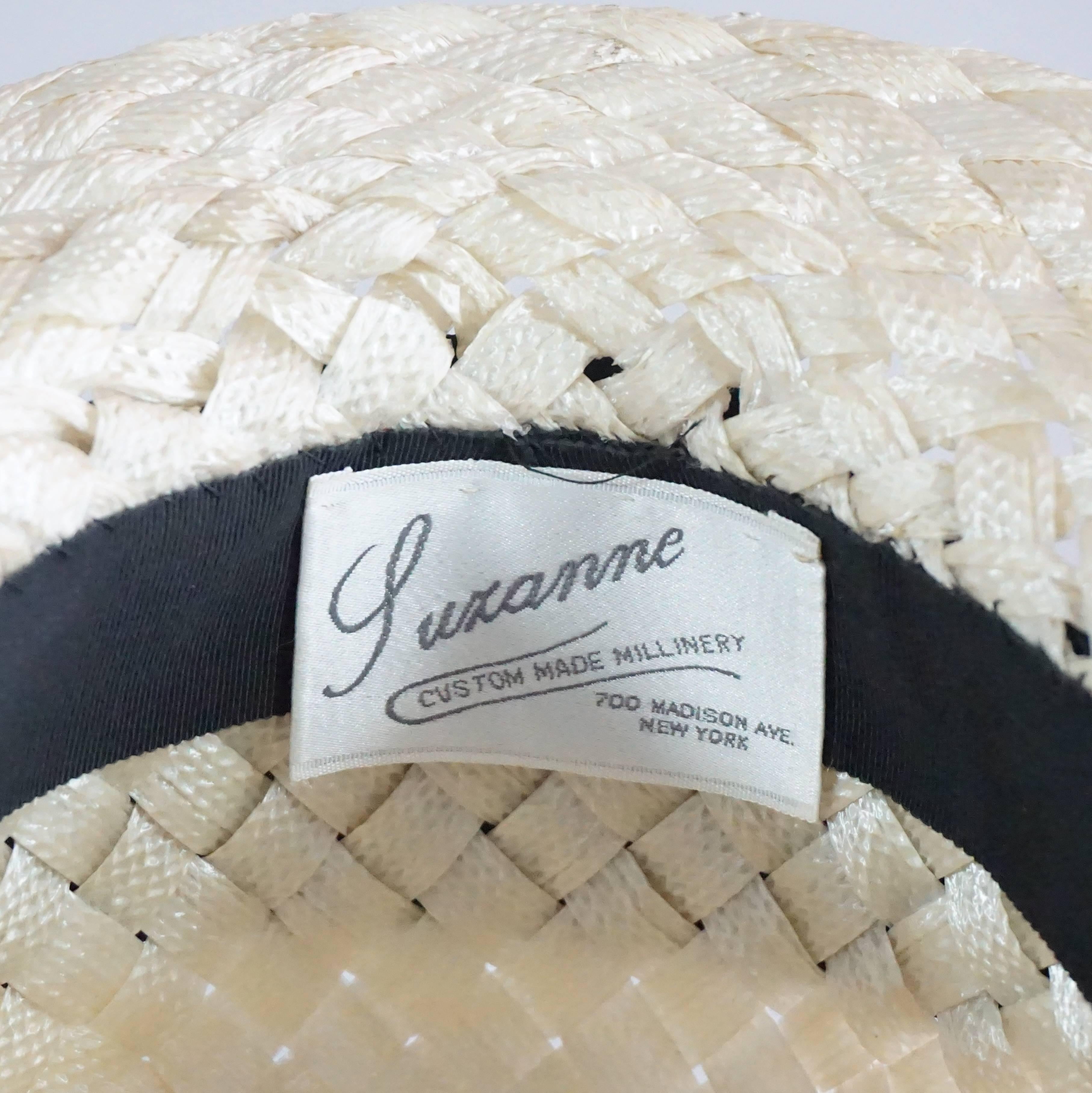 Women's Suzanne Couture Cream Swiss Braided Straw Woven Hat w/ Black Silk frabric