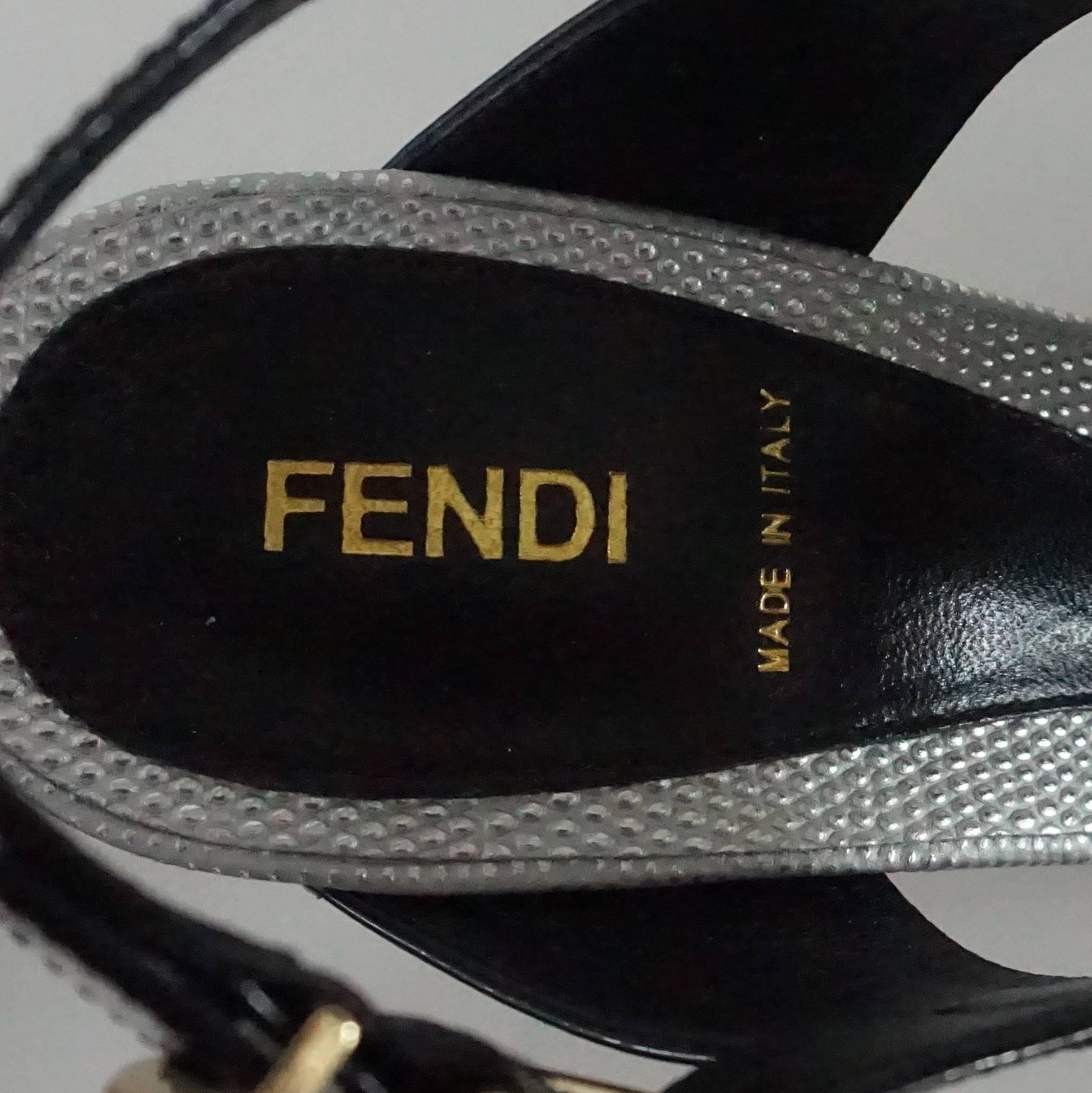 Fendi Black/Silver/Rose Gold Patent and embossed leather Platform-40 2