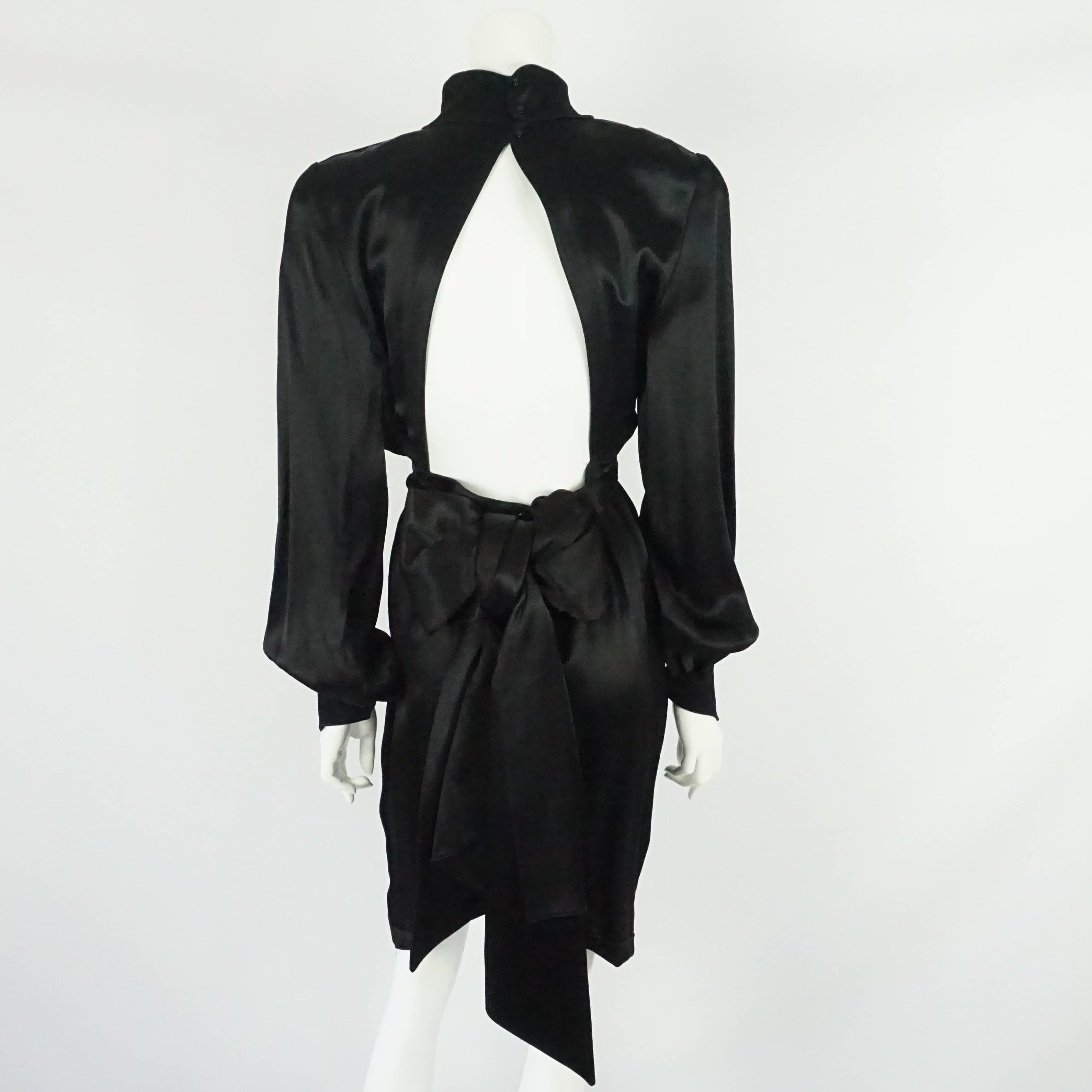 Thierry Mugler Black Satin Dress with Back Bow - 40 - Circa 1980s In Excellent Condition In West Palm Beach, FL