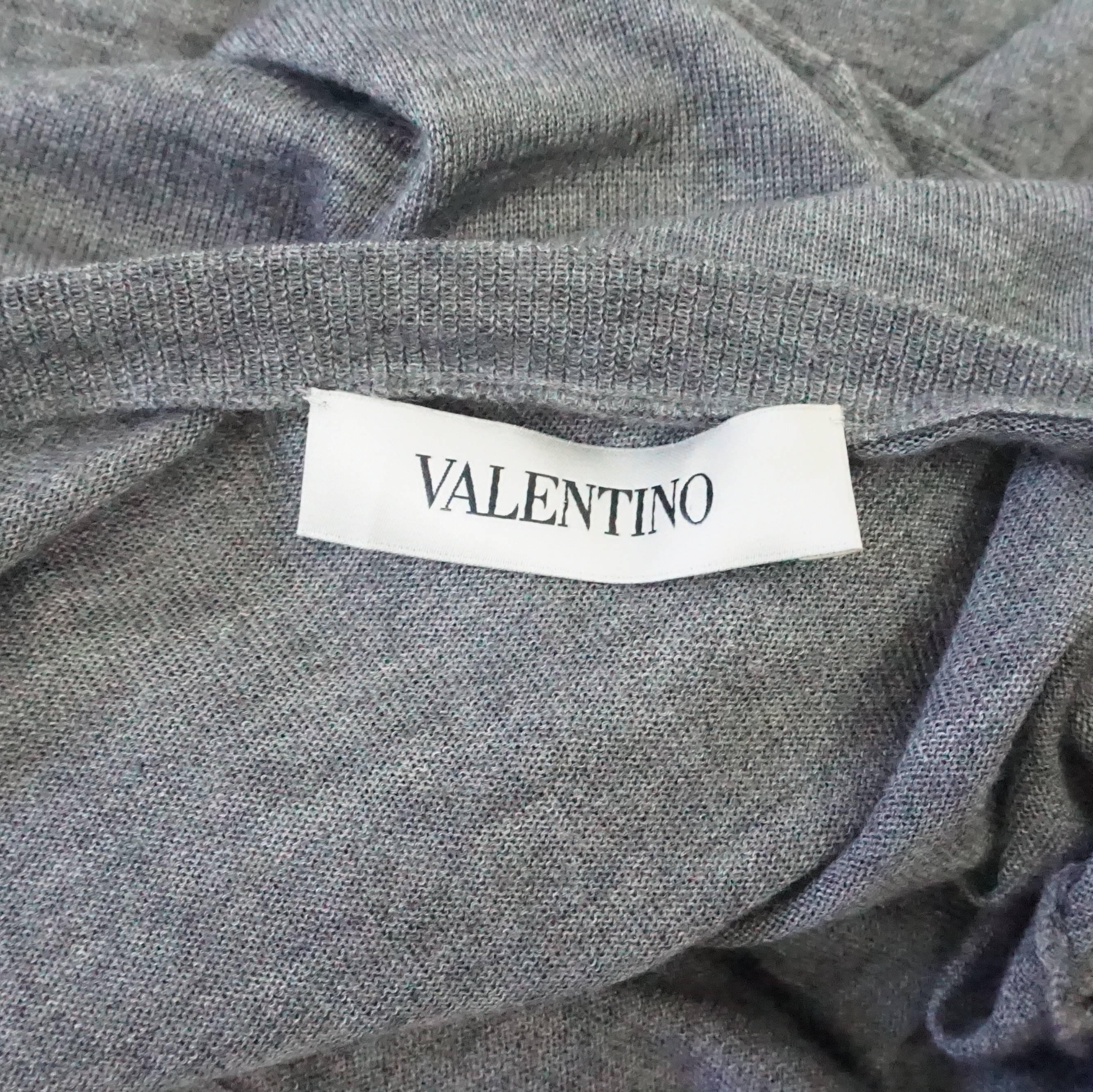 Valentino Gray Cotton-Knit Cardigan with Beaded Design - M 1