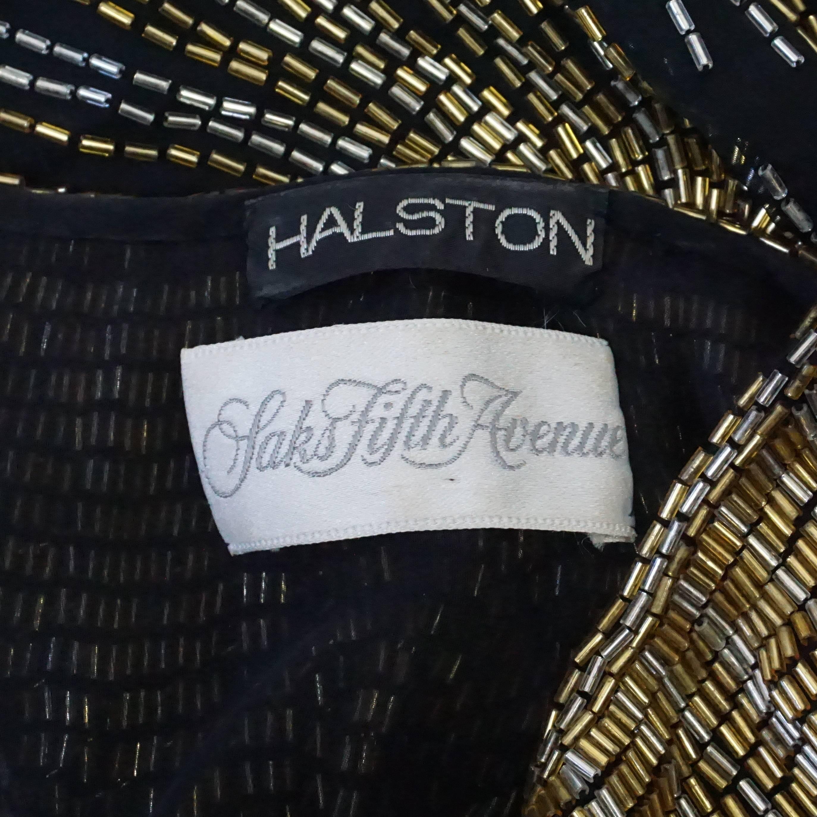 Halston Black, Gold, and Silver Silk Chiffon Beaded Gown - XS - Circa 70's 2