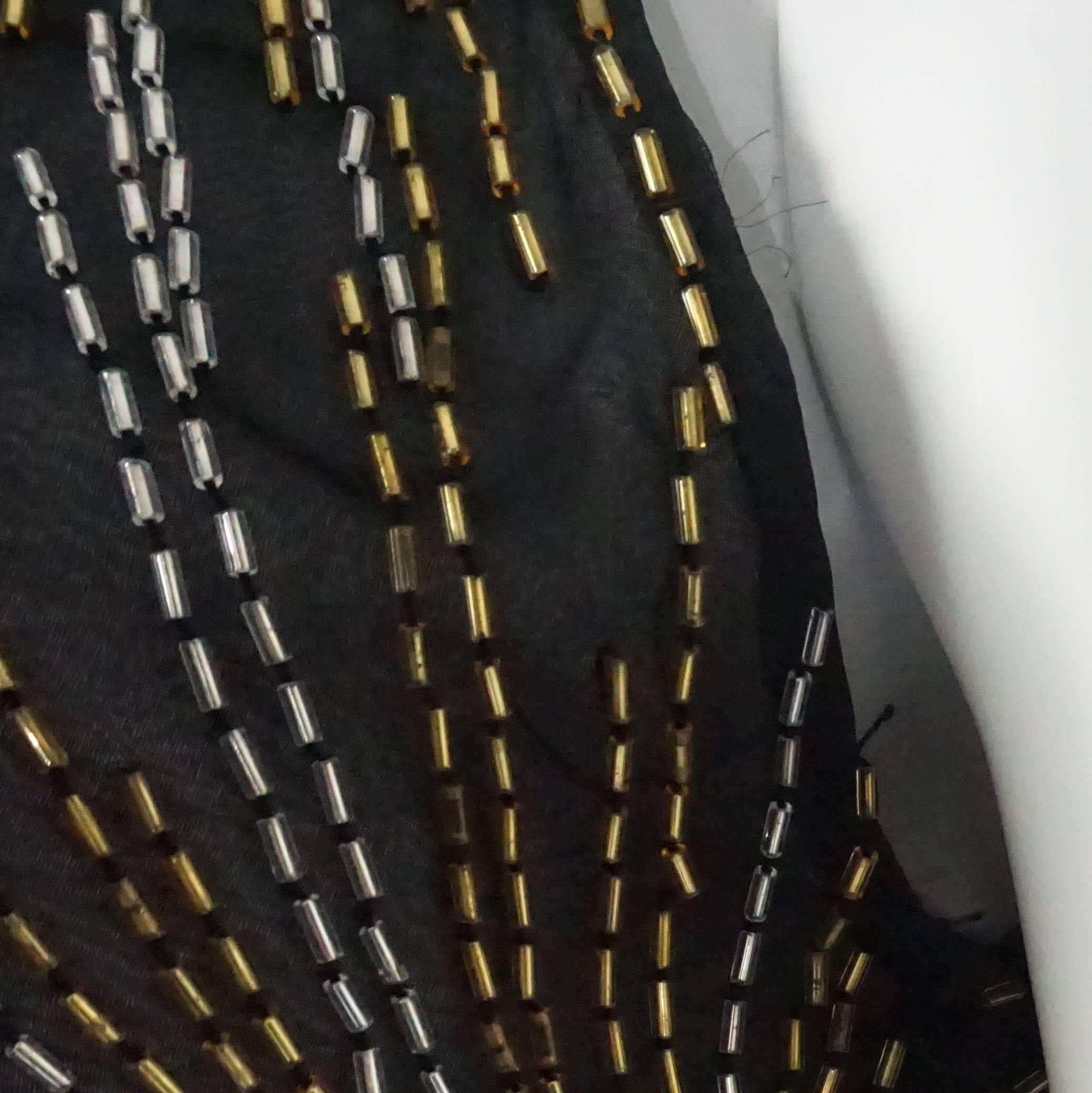Halston Black, Gold, and Silver Silk Chiffon Beaded Gown - XS - Circa 70's 5