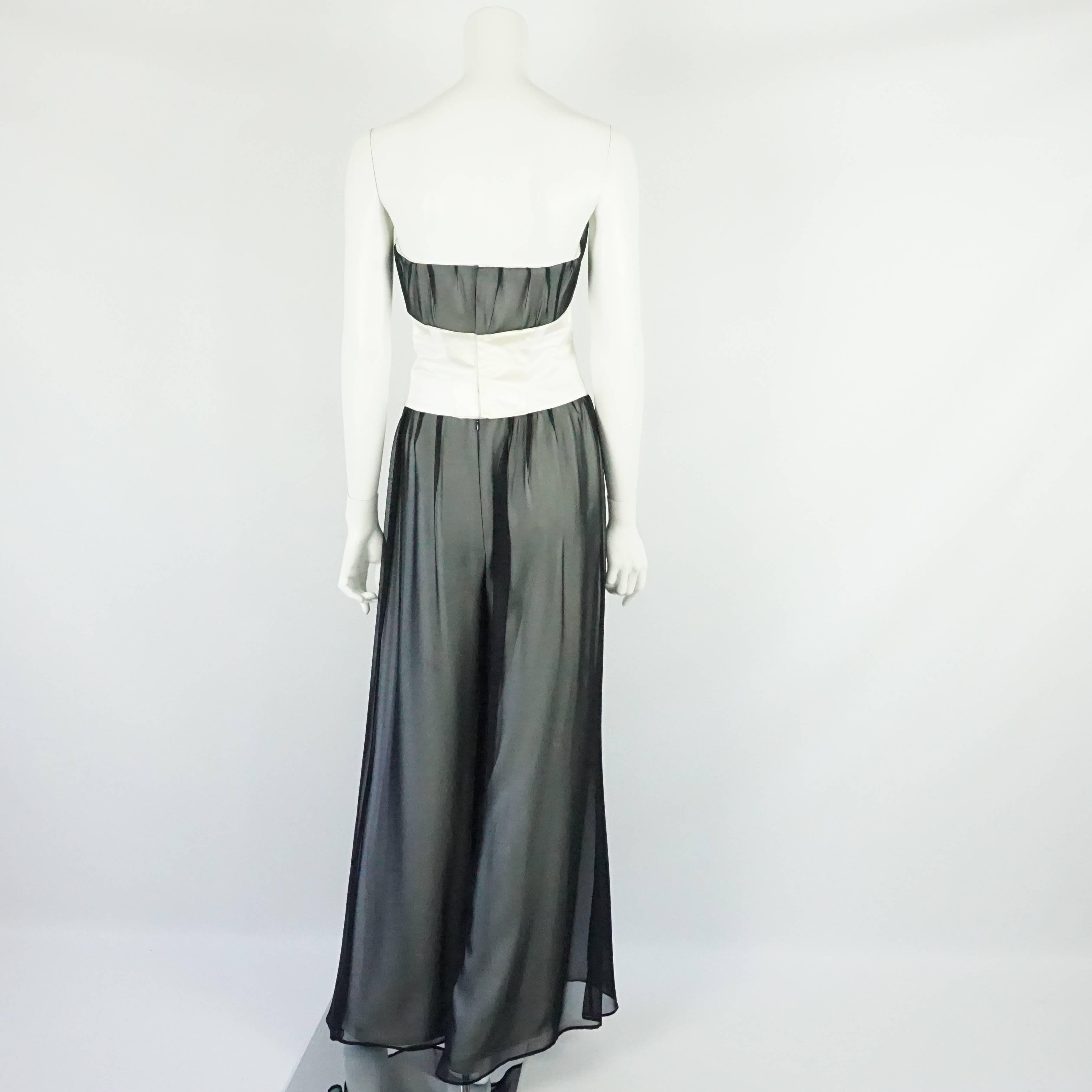 Thierry Mugler Black / White Palazzo Pants Cropped Bustier and Belt, Circa 1980s In Excellent Condition In West Palm Beach, FL