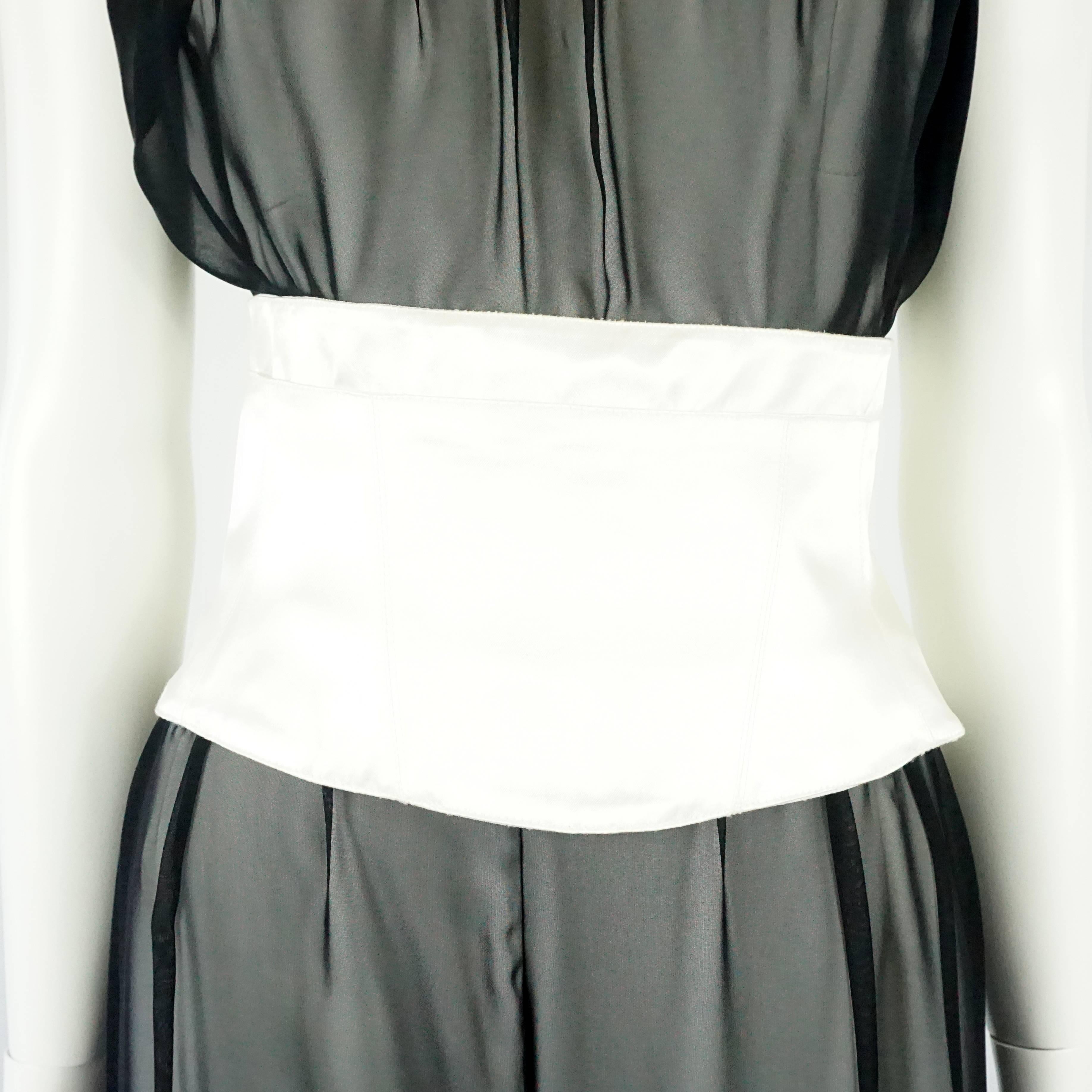 Women's Thierry Mugler Black / White Palazzo Pants Cropped Bustier and Belt, Circa 1980s