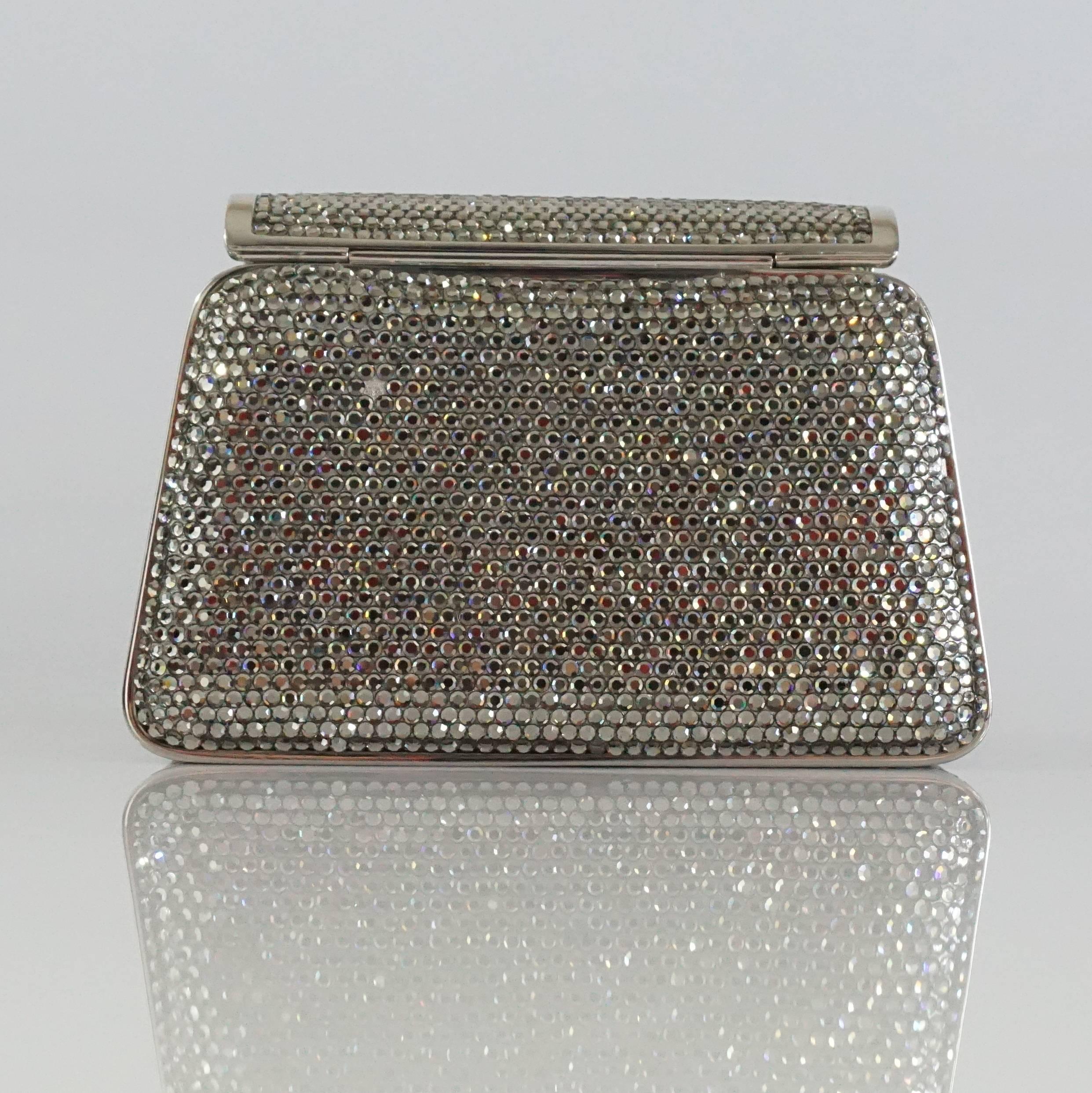 Judith Leiber Silver Crystal Minaudiere - Circa 90's In Good Condition In West Palm Beach, FL