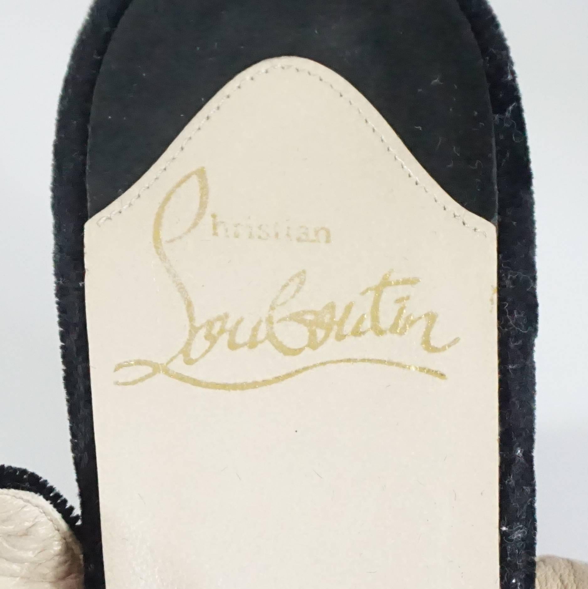 Christian Louboutin Black Velvet Ankle Strap Sandal with Chunky Heel-37 In Excellent Condition For Sale In West Palm Beach, FL