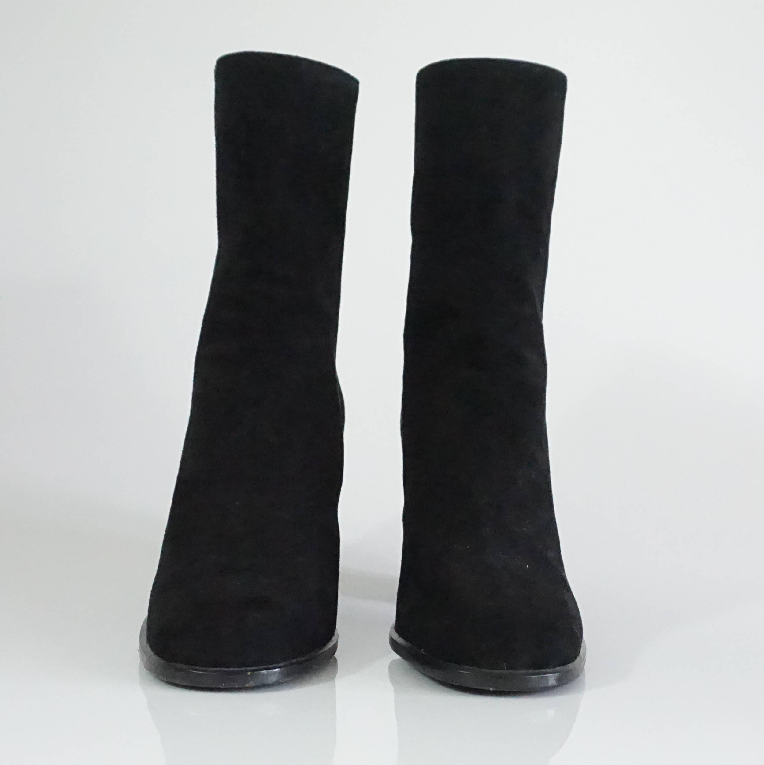 Yves Saint Laurent Black Sued Mid Length Boot - 7 - Circa 90's In Excellent Condition In West Palm Beach, FL