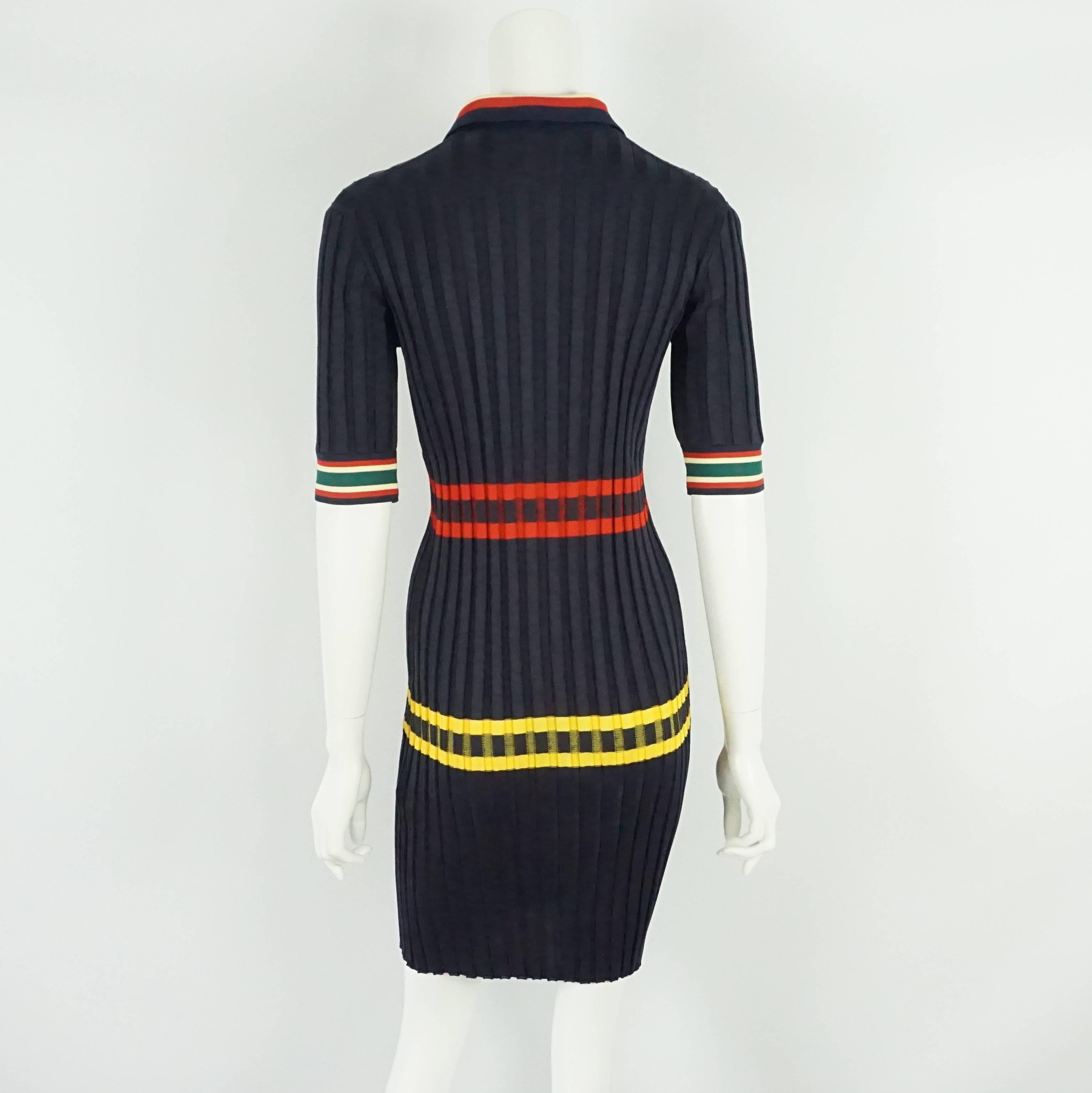 Black Celine Navy Knit Dress with Red and Yellow detail-XS