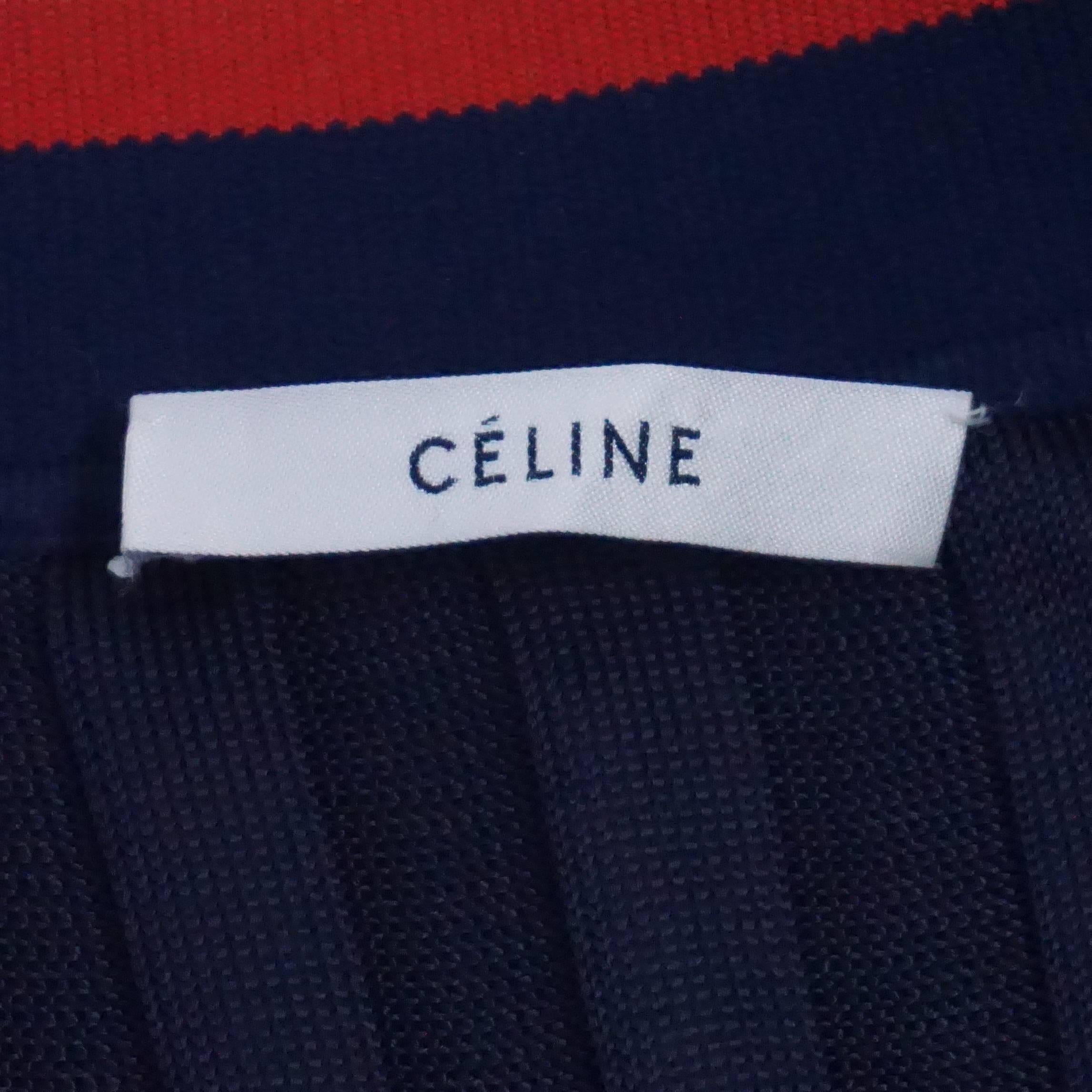 Celine Navy Knit Dress with Red and Yellow detail-XS In Excellent Condition In West Palm Beach, FL