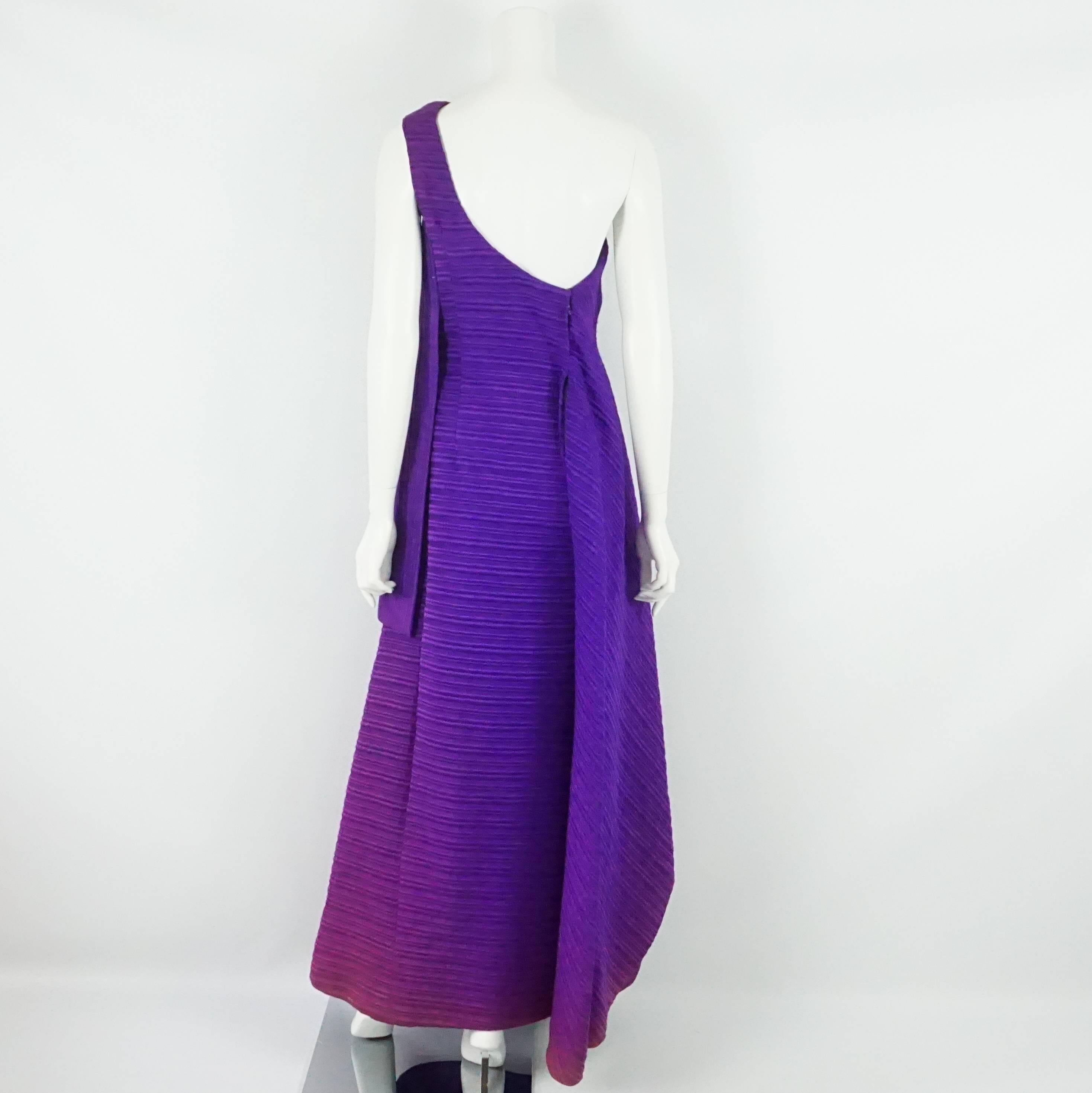 Arnold Scaasi Purple One Shoulder Textured Gown, 1960s In Good Condition For Sale In West Palm Beach, FL