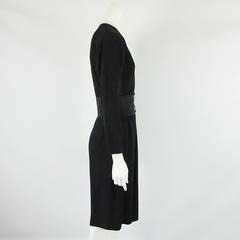 Yves Saint Laurent Black Wool Crepe Long Sleeve Dress-40-Circa 70's