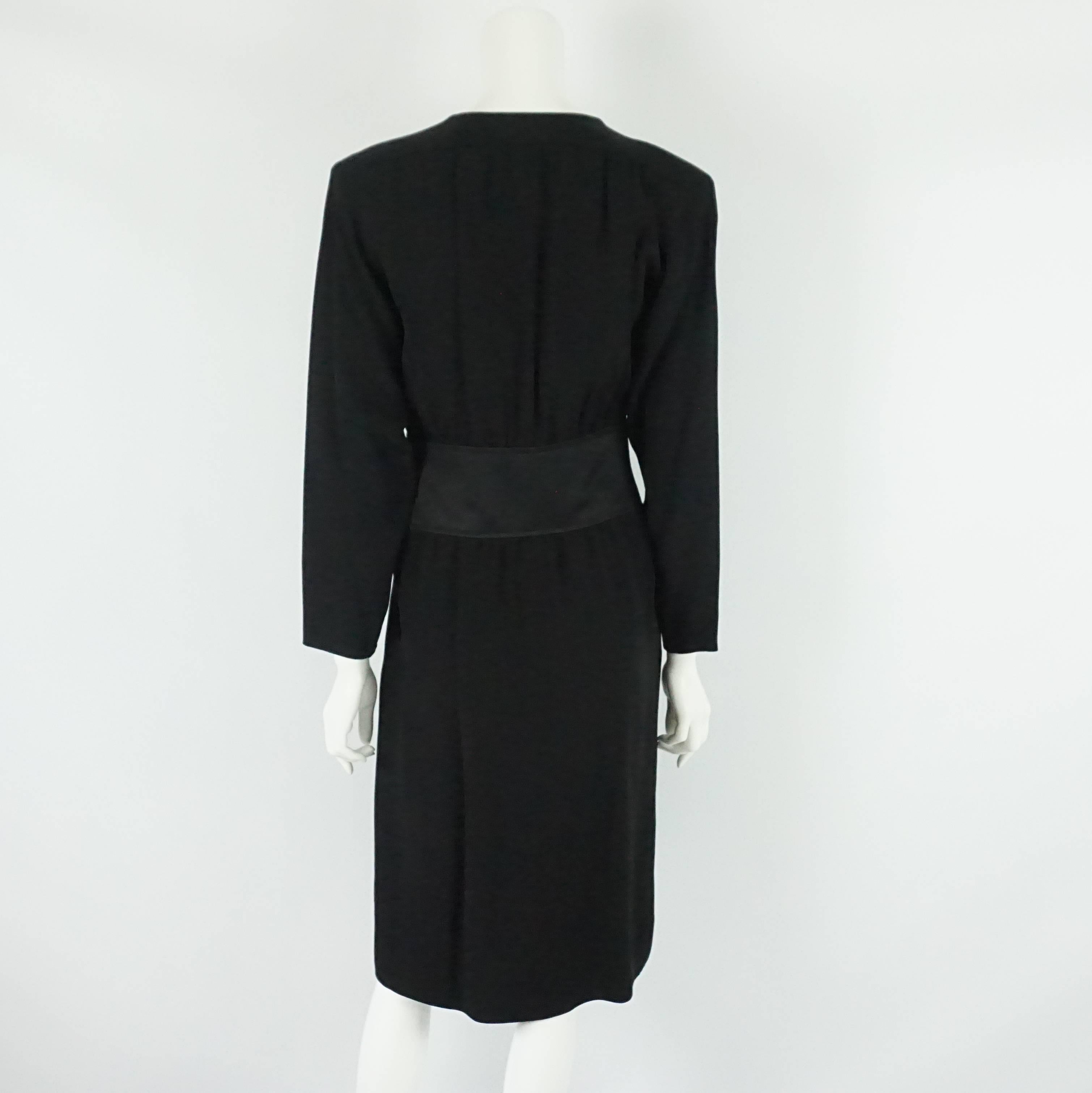 Yves Saint Laurent Black Wool Crepe Long Sleeve Dress-40-Circa 70's For ...