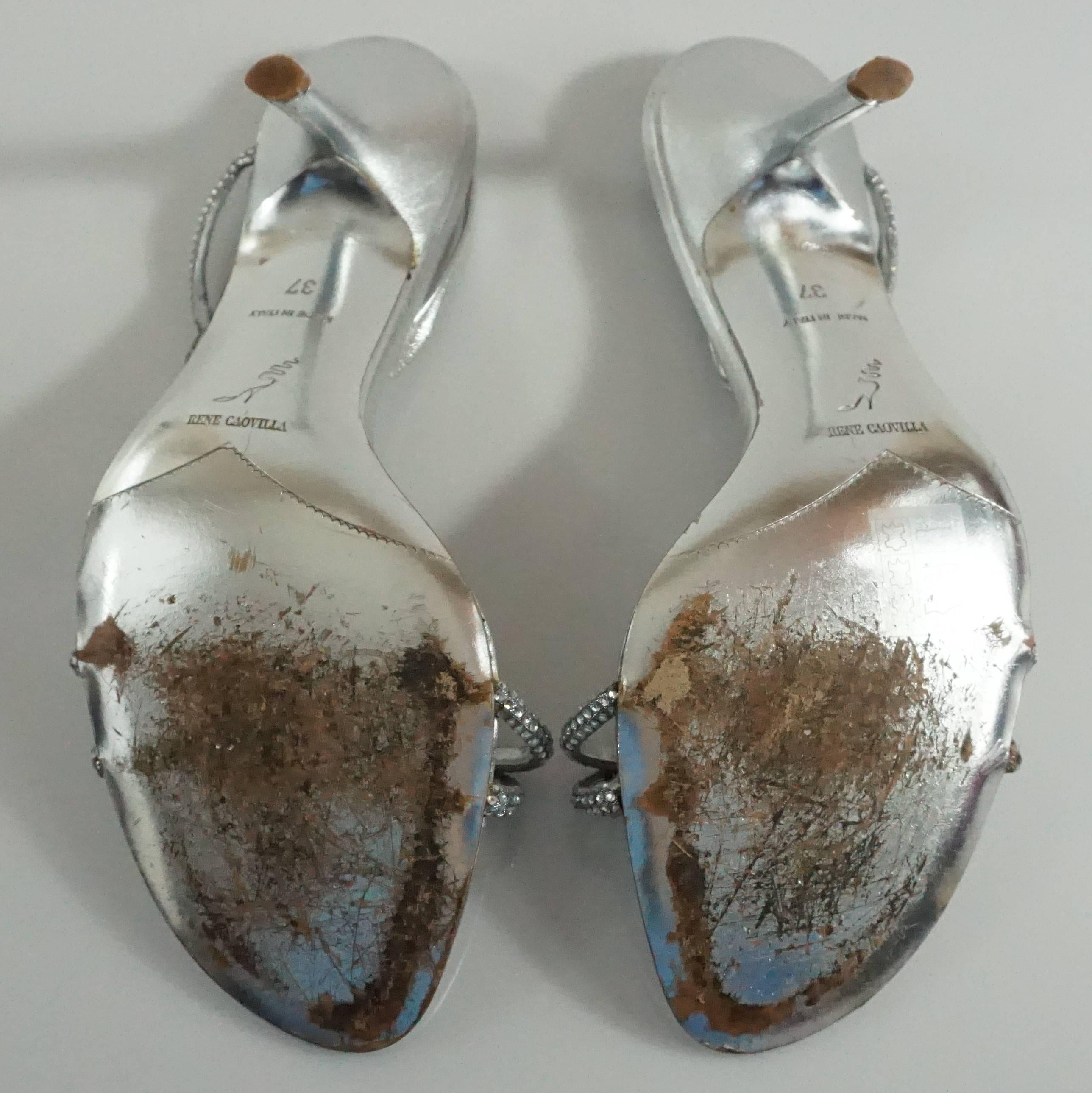 Women's Rene Caovilla Silver Rhinestone Sandals-37
