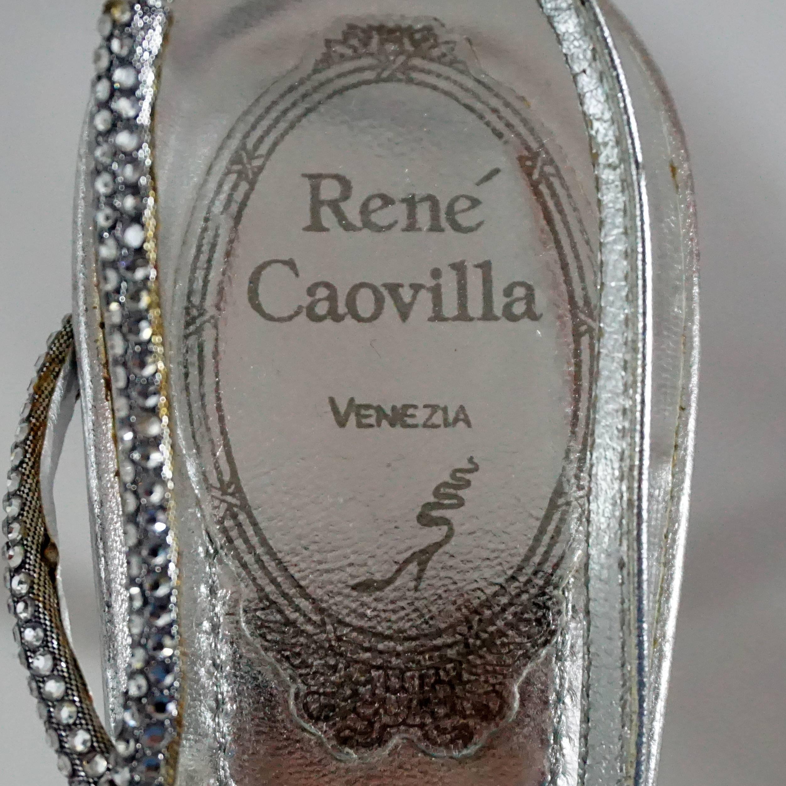 Rene Caovilla Silver Rhinestone Sandals-37 1