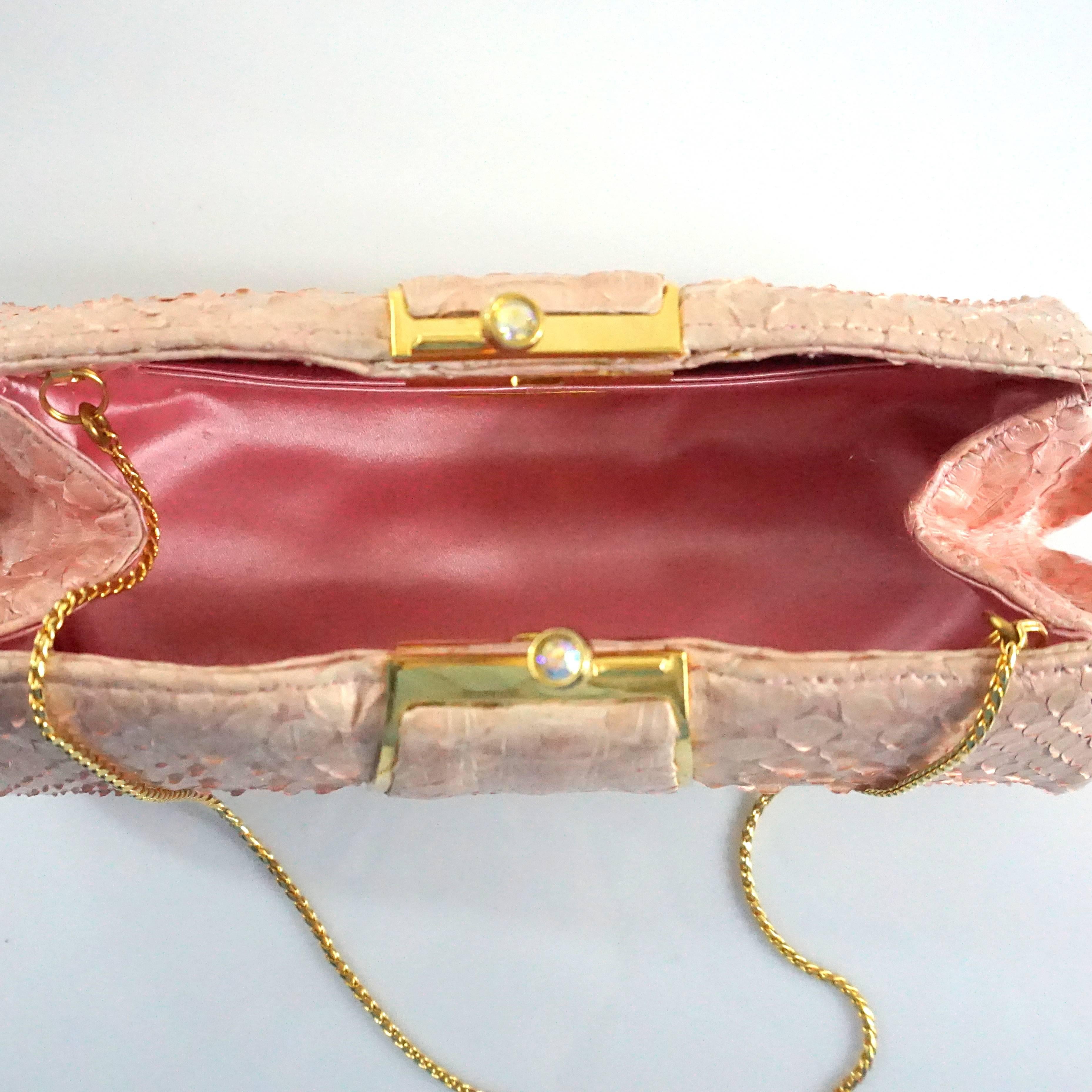 Women's Judith Leiber Pink Snakeskin Handbag-GHW