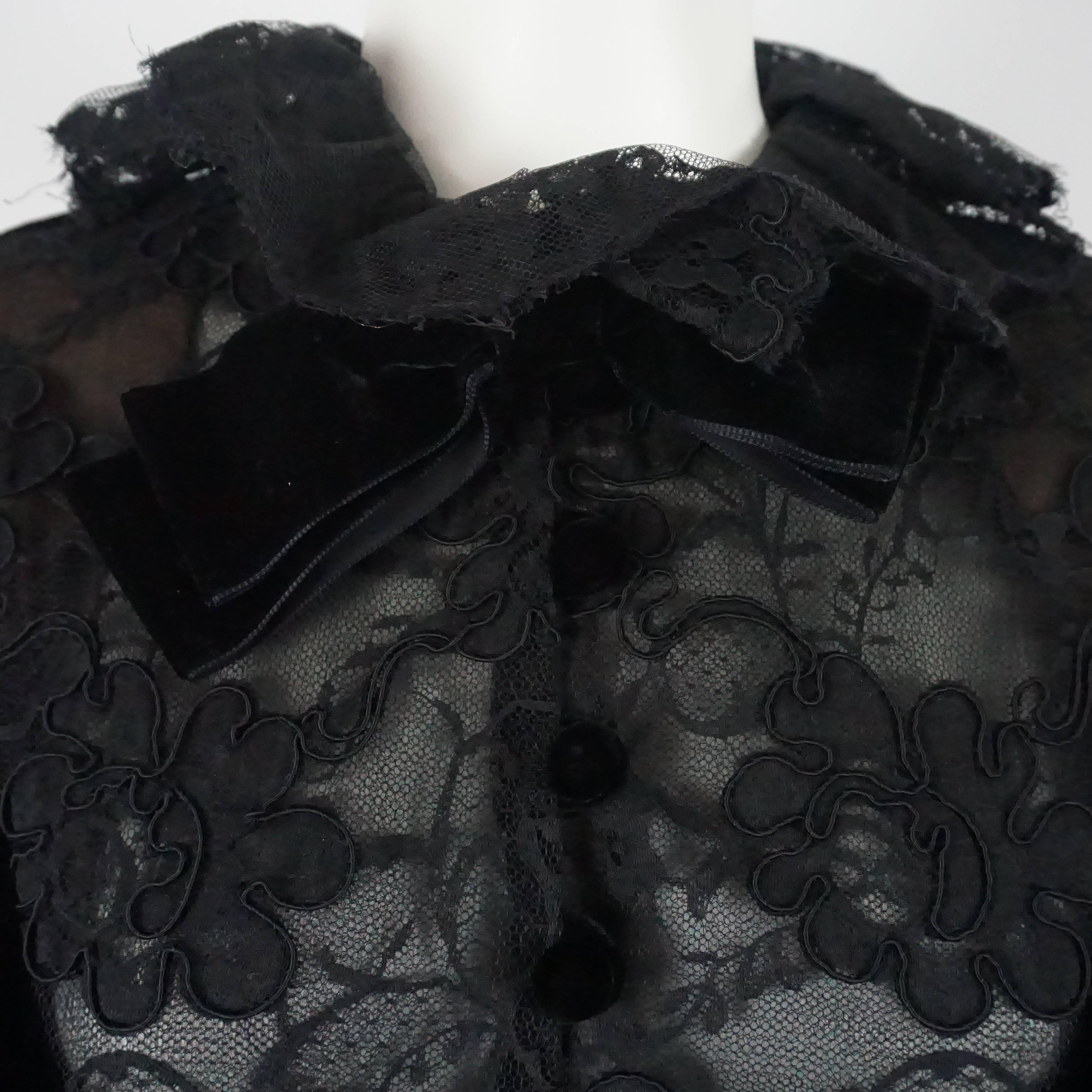 Women's Jean-Louis Scherrer Black Velvet and Lace Victorian Style Jacket-8-70's