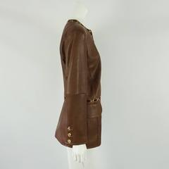 Valentino Boutique Brown Leather Jacket w/ Gold Grommet & Velvet lacing-S-90's