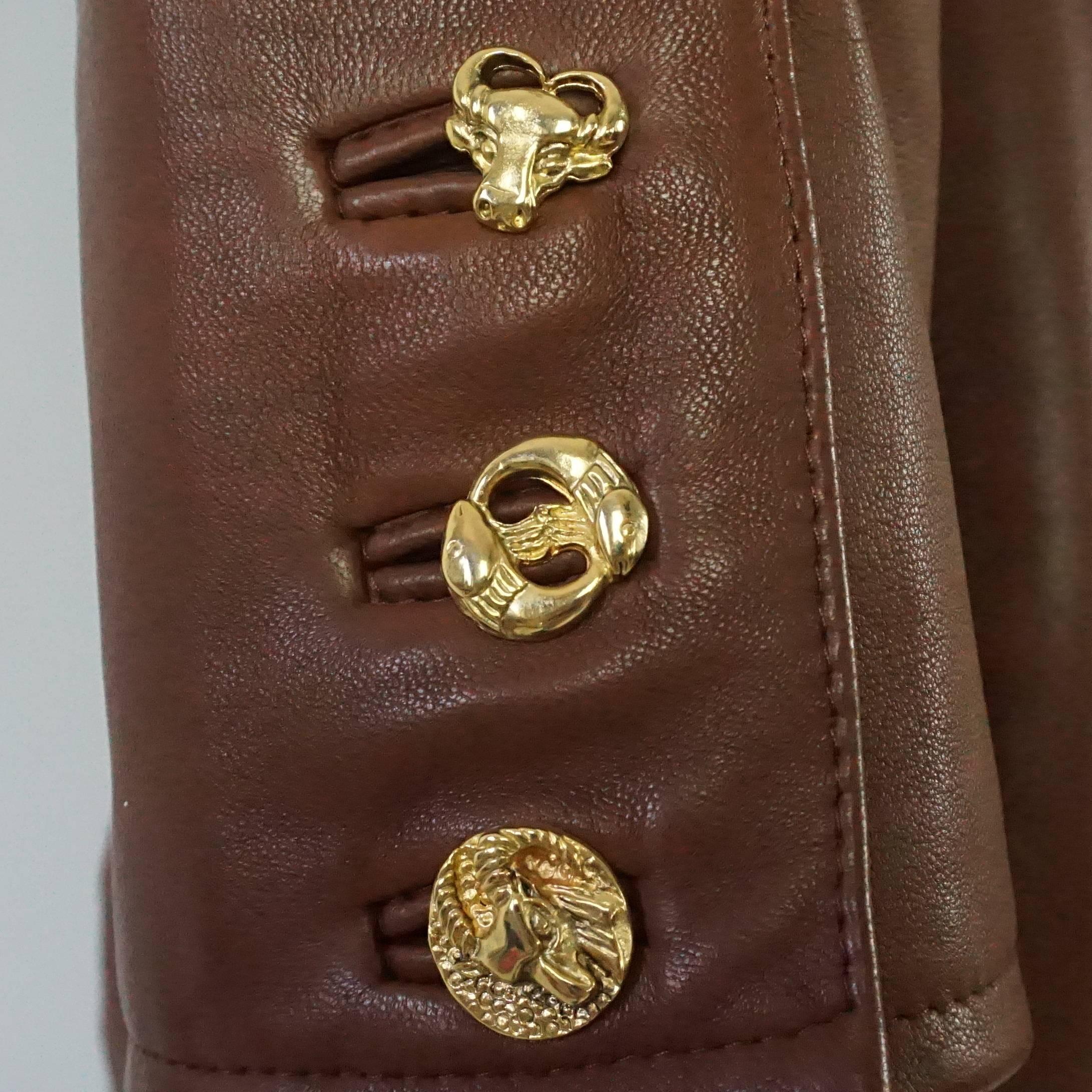 Women's Valentino Boutique Brown Leather Jacket w/ Gold Grommet & Velvet lacing-S-90's