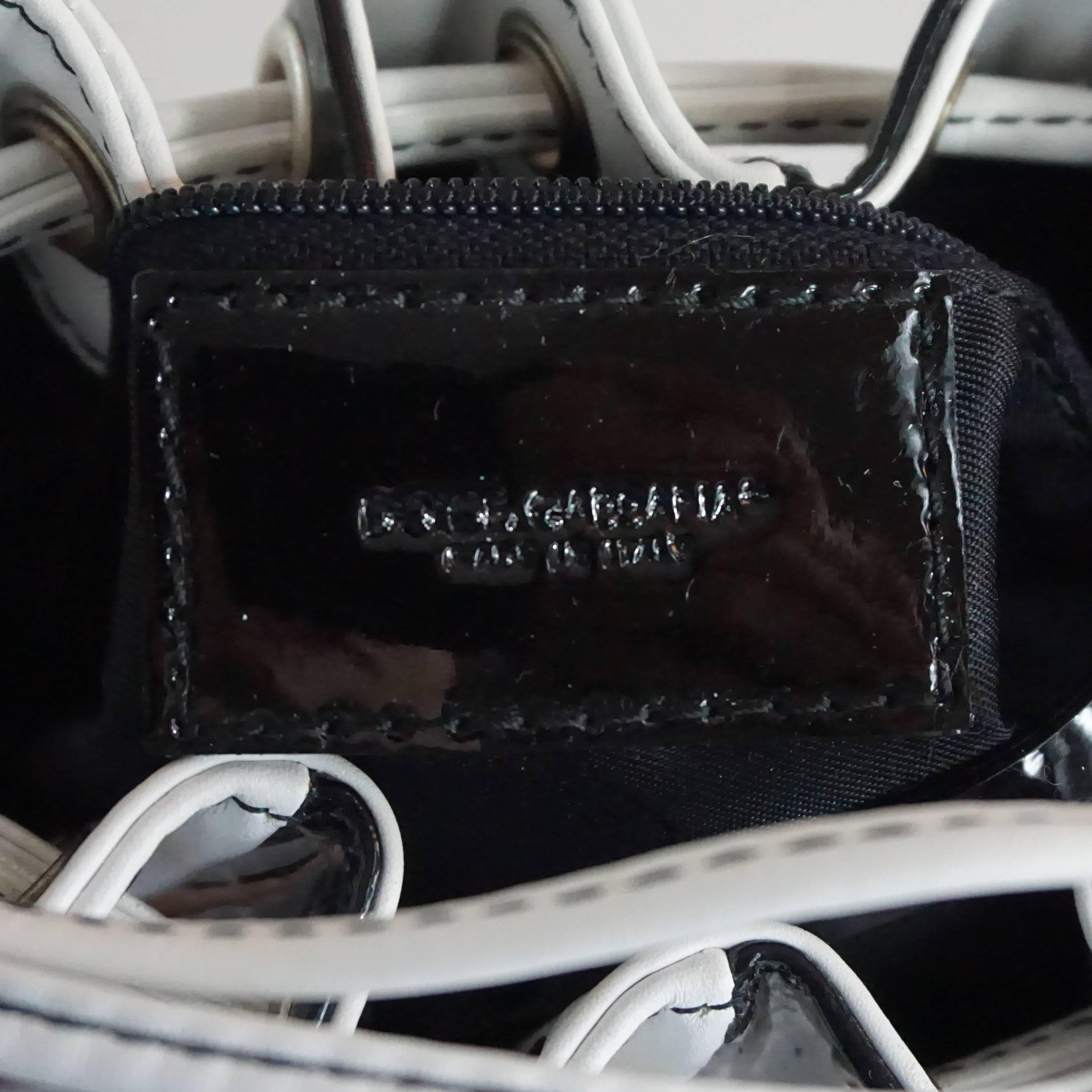 Women's Dolce & Gabbana Black Patent & White Leather Drawstring Bag 