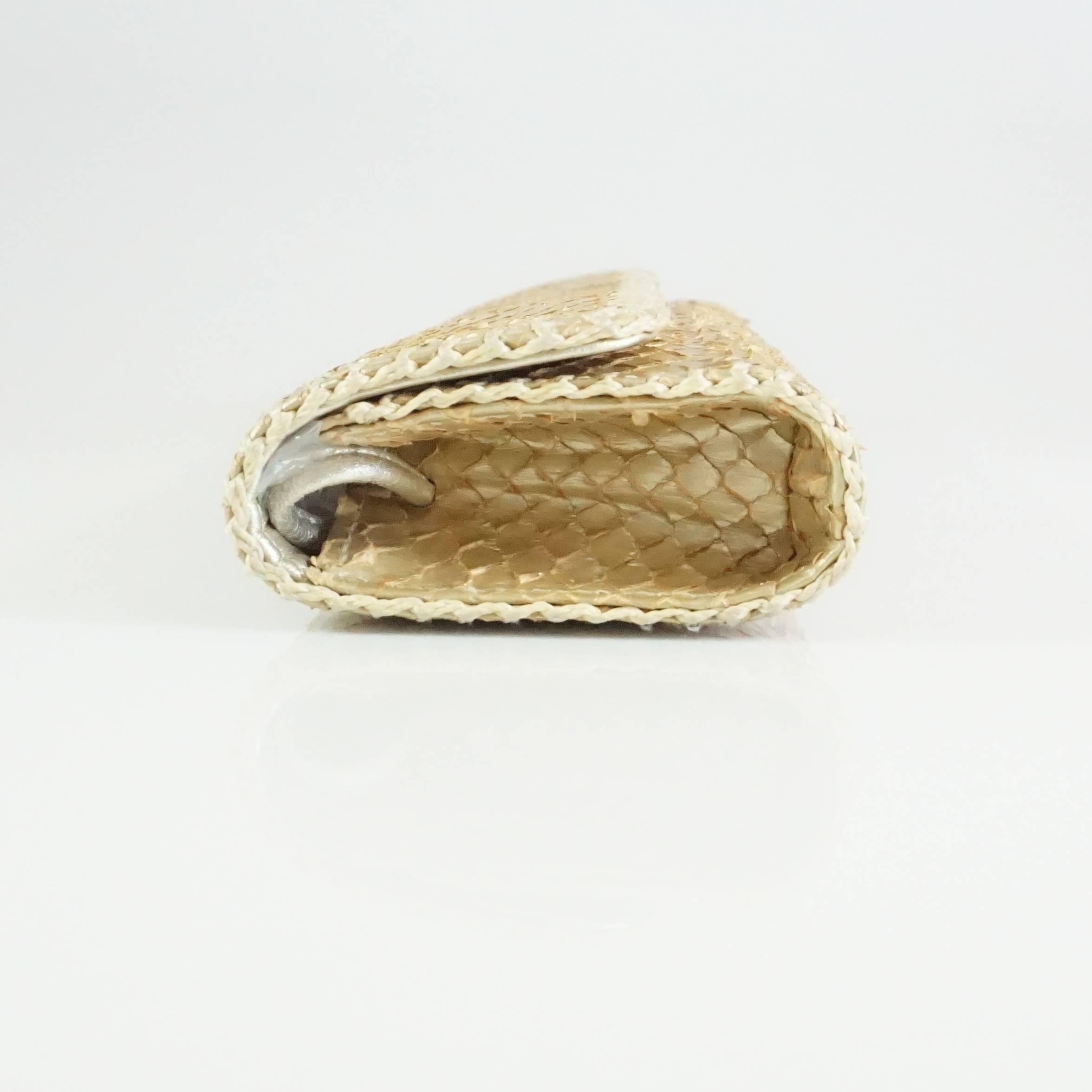 Carlos Falchi Gold Snake Clutch with Strap and Woven Detail In Excellent Condition In West Palm Beach, FL