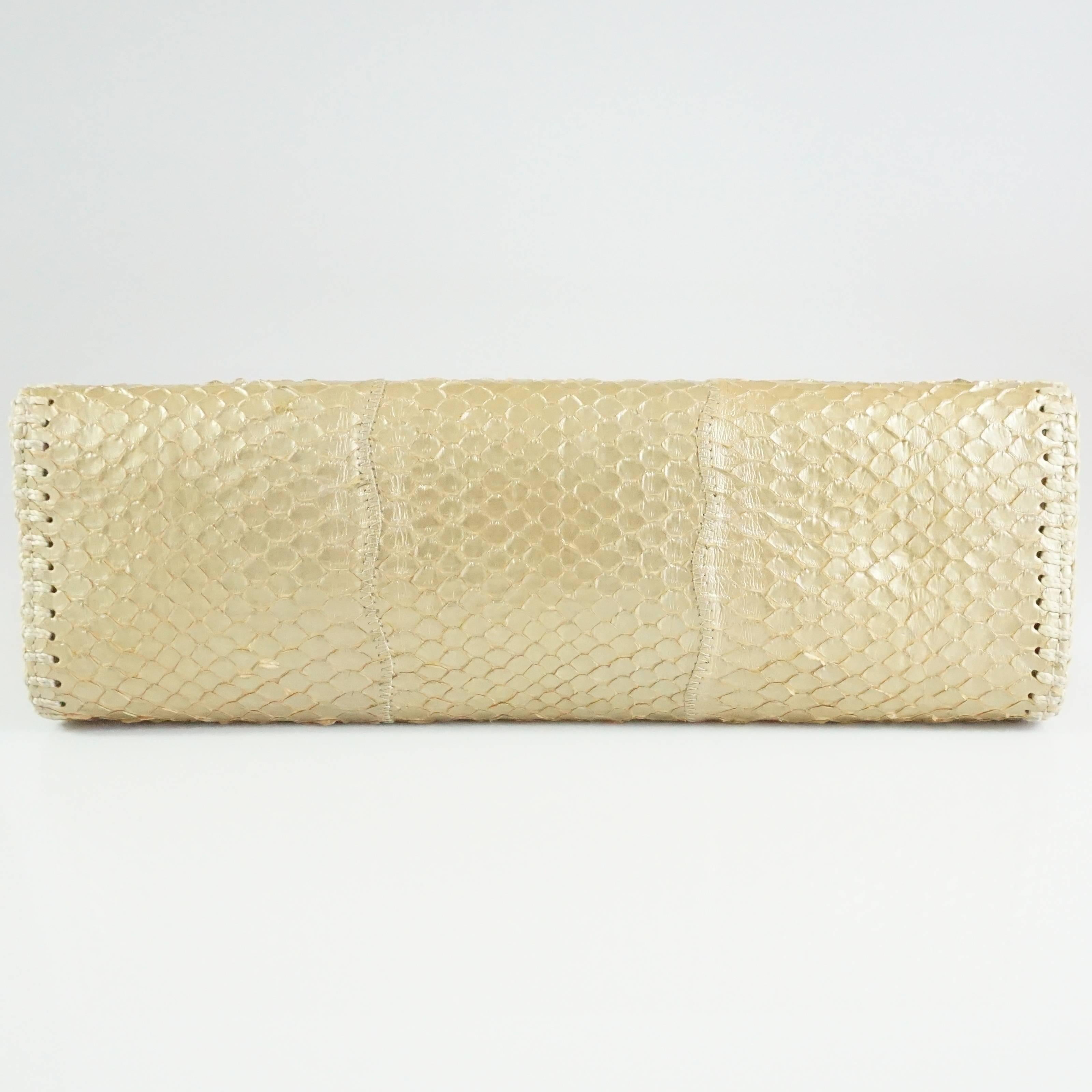 Women's Carlos Falchi Gold Snake Clutch with Strap and Woven Detail