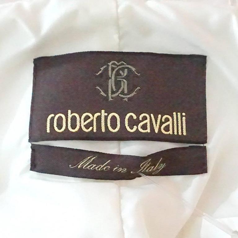 Roberto Cavalli White Puffer Jacket with Fox Fur Trim - 44 at 1stDibs
