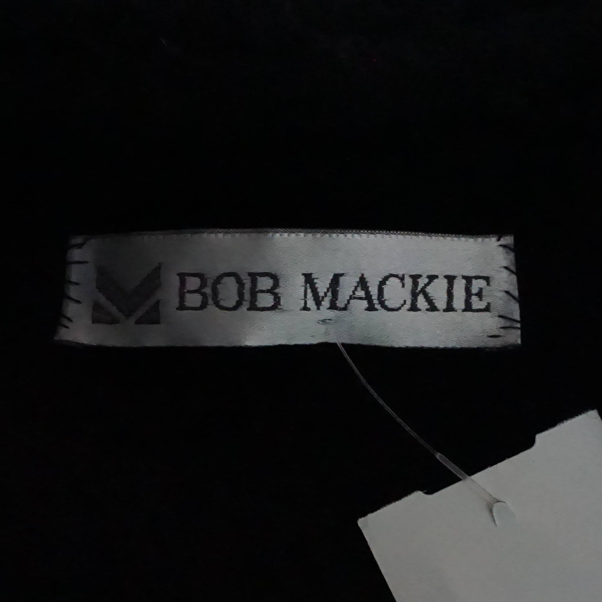 Bob Mackie Grey & White Herringbone Wool Tweed Cape w/ Black Fox Trim-10 1