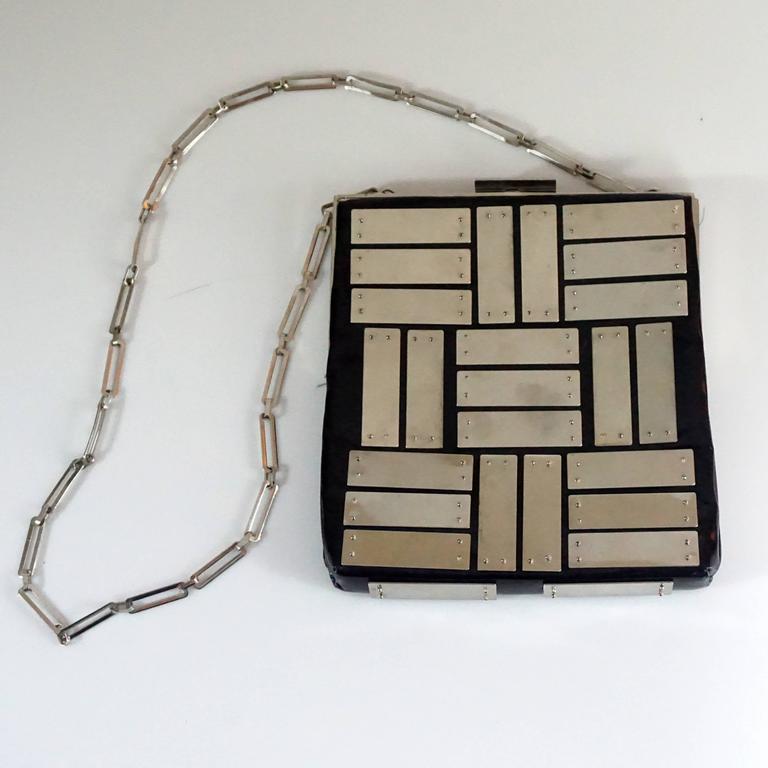 Pierre Cardin Square Black Patent with Silver Panels Shoulder BagSHW