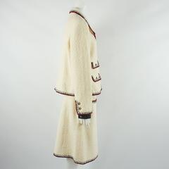 Chanel Ivory Wool Skirt Suit with Red and Navy Crochet Trim - 44-NWT