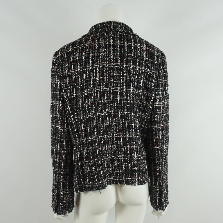 Chanel Black, White, and Red Silk and Wool Blend Boucle Jacket - 44 ...