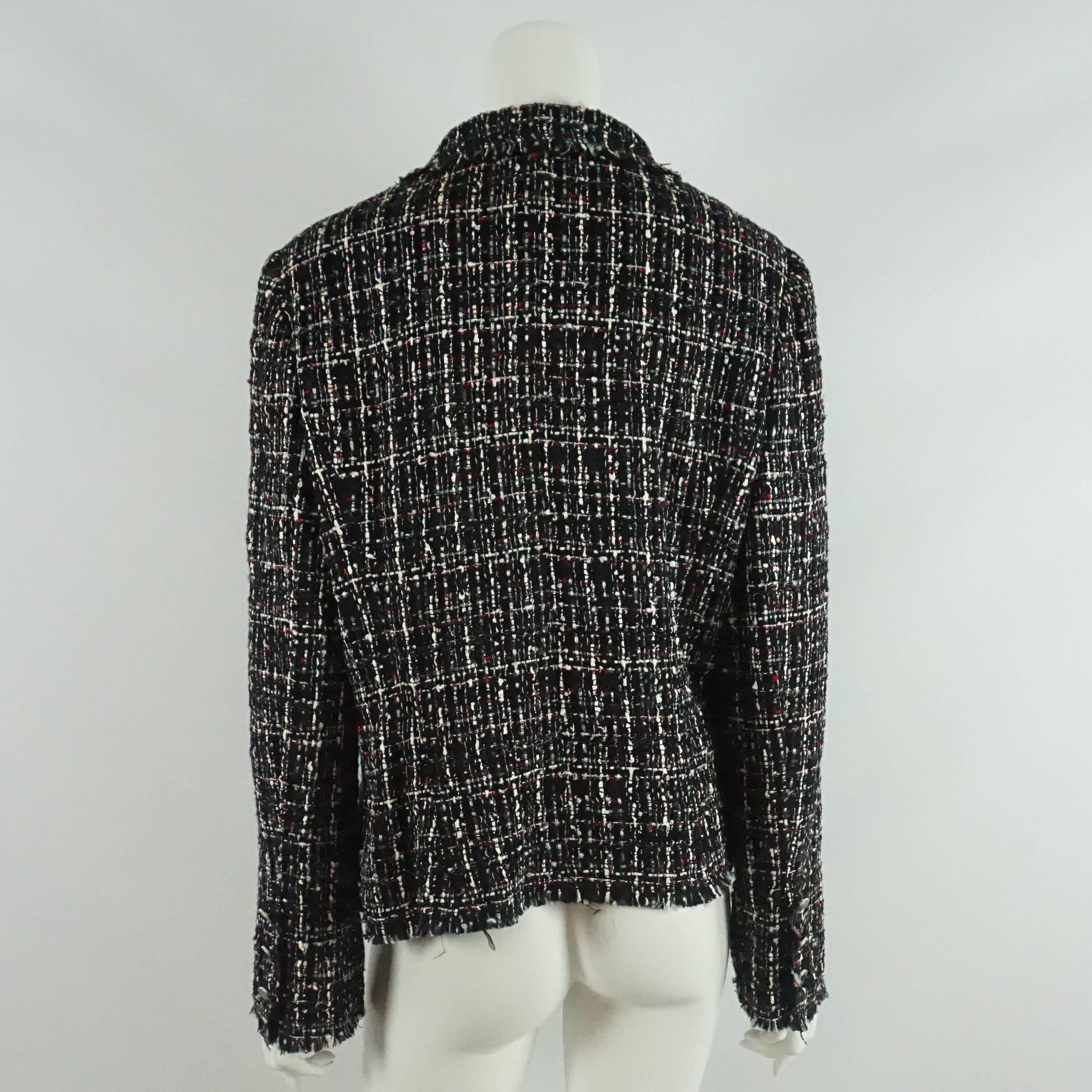 Chanel Black, White, and Red Silk and Wool Blend Boucle Jacket - 44 - circa 05P In Excellent Condition In West Palm Beach, FL
