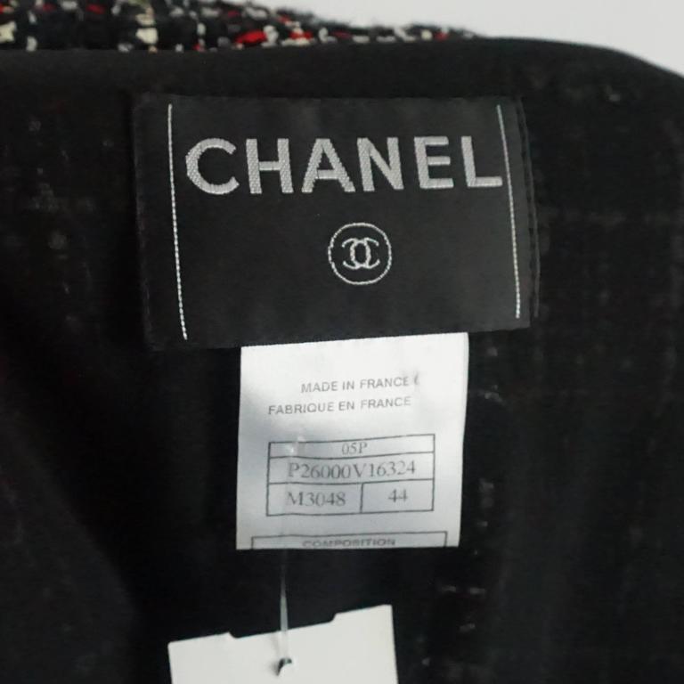 Chanel Black, White, and Red Silk and Wool Blend Boucle Jacket - 44 ...