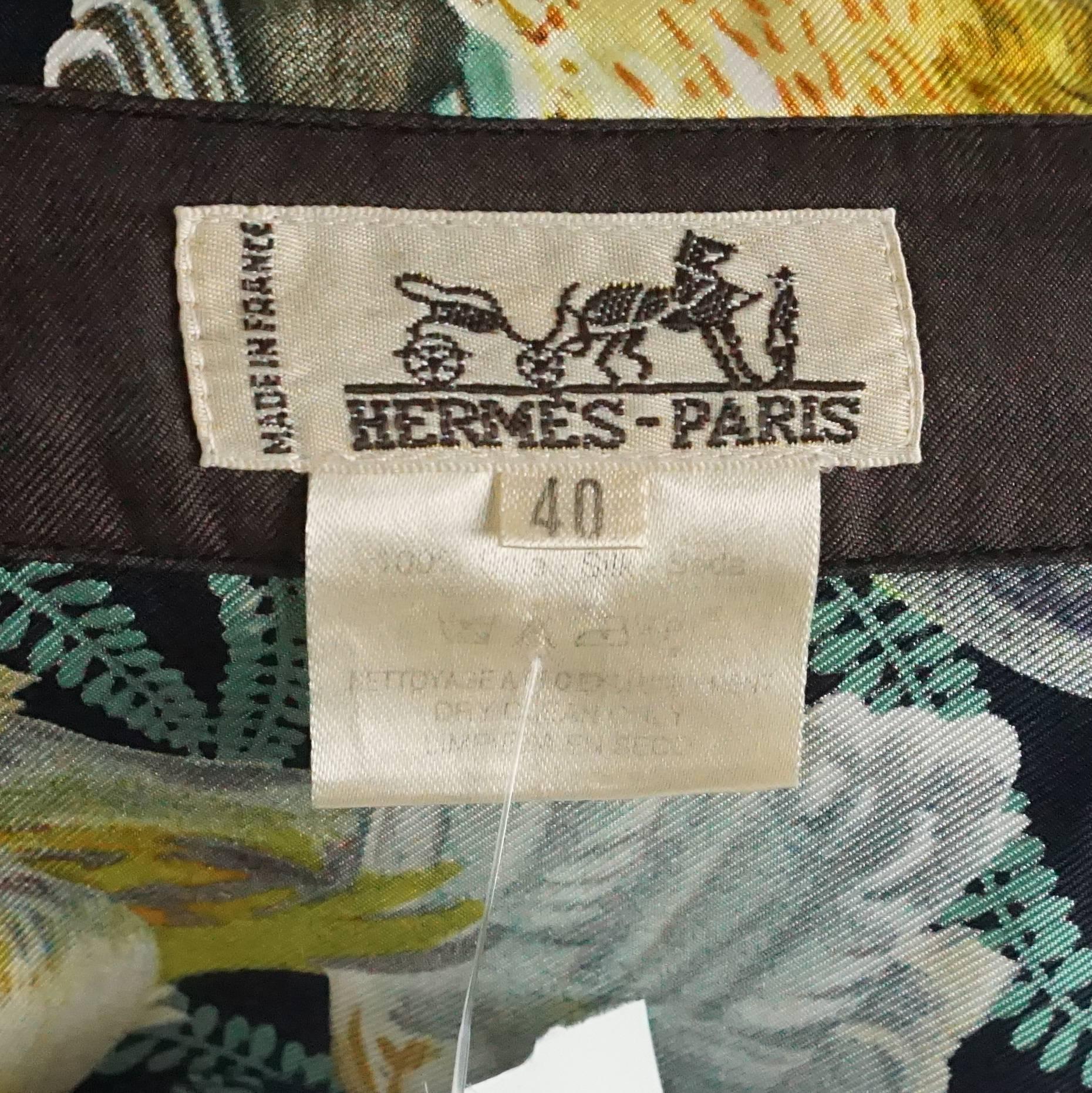 Hermes Vintage Black and Multi Color Animal Theme Printed Silk Shirt - 40 3