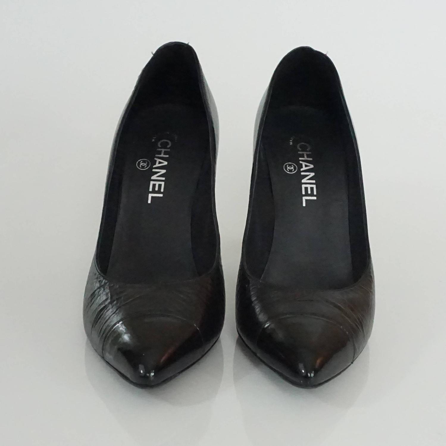 Chanel Black Leather and Patent Pump w/ Rope Knot Heel - 40.5 For Sale ...