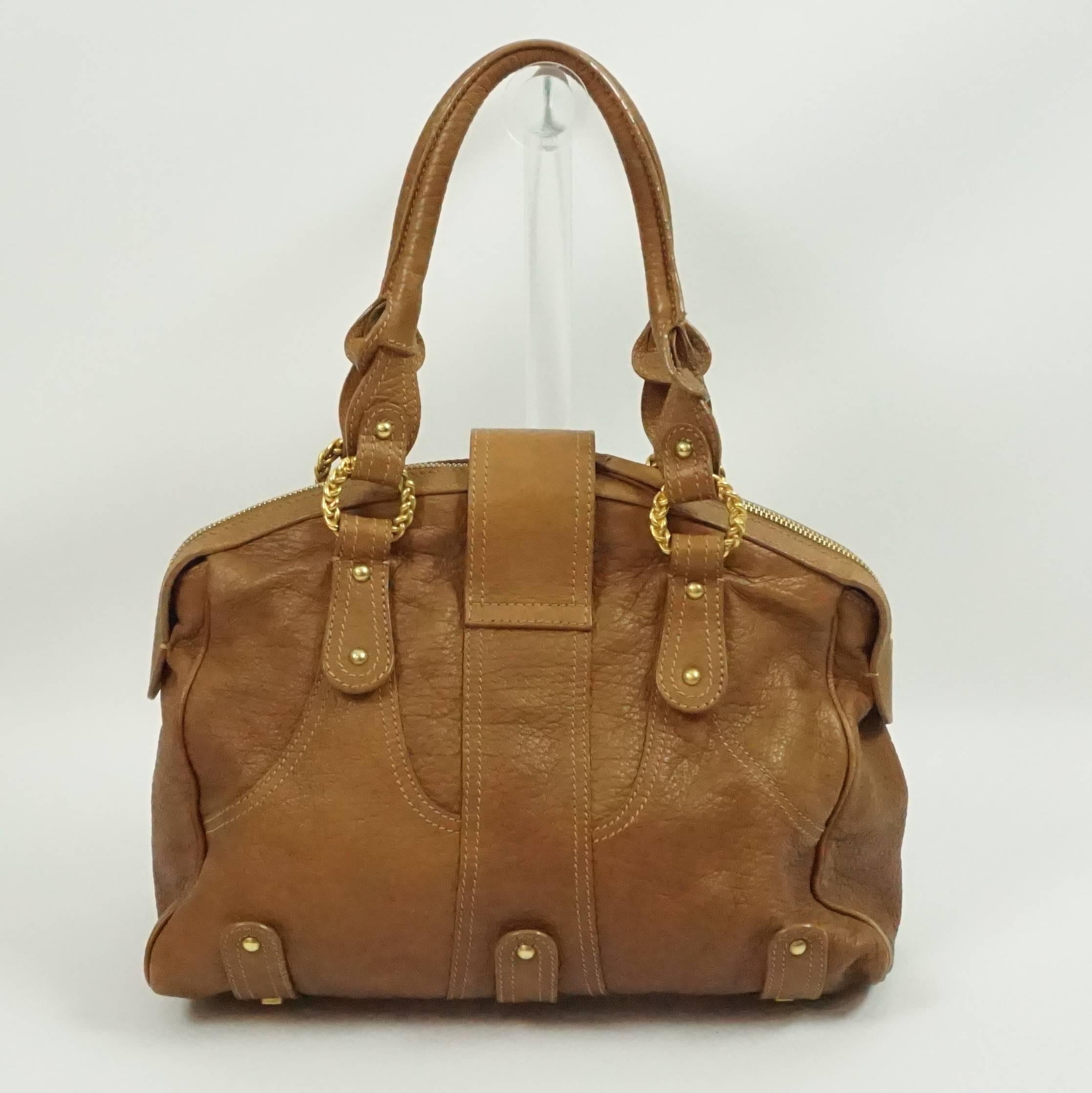 Brown Valentino Cognac Pebbled Leather Shoulder Bag - GHW