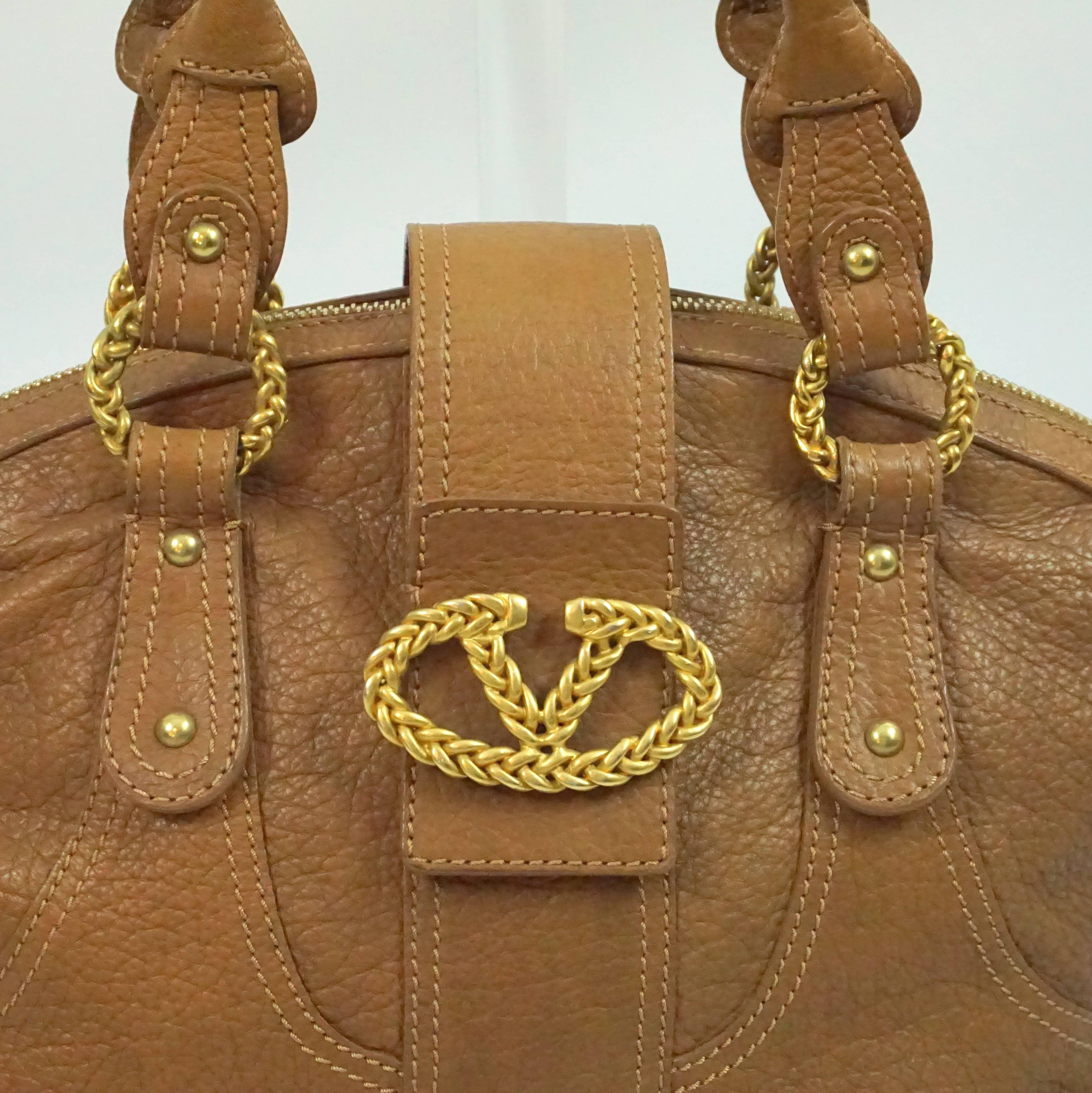 Valentino Cognac Pebbled Leather Shoulder Bag - GHW In Good Condition In West Palm Beach, FL