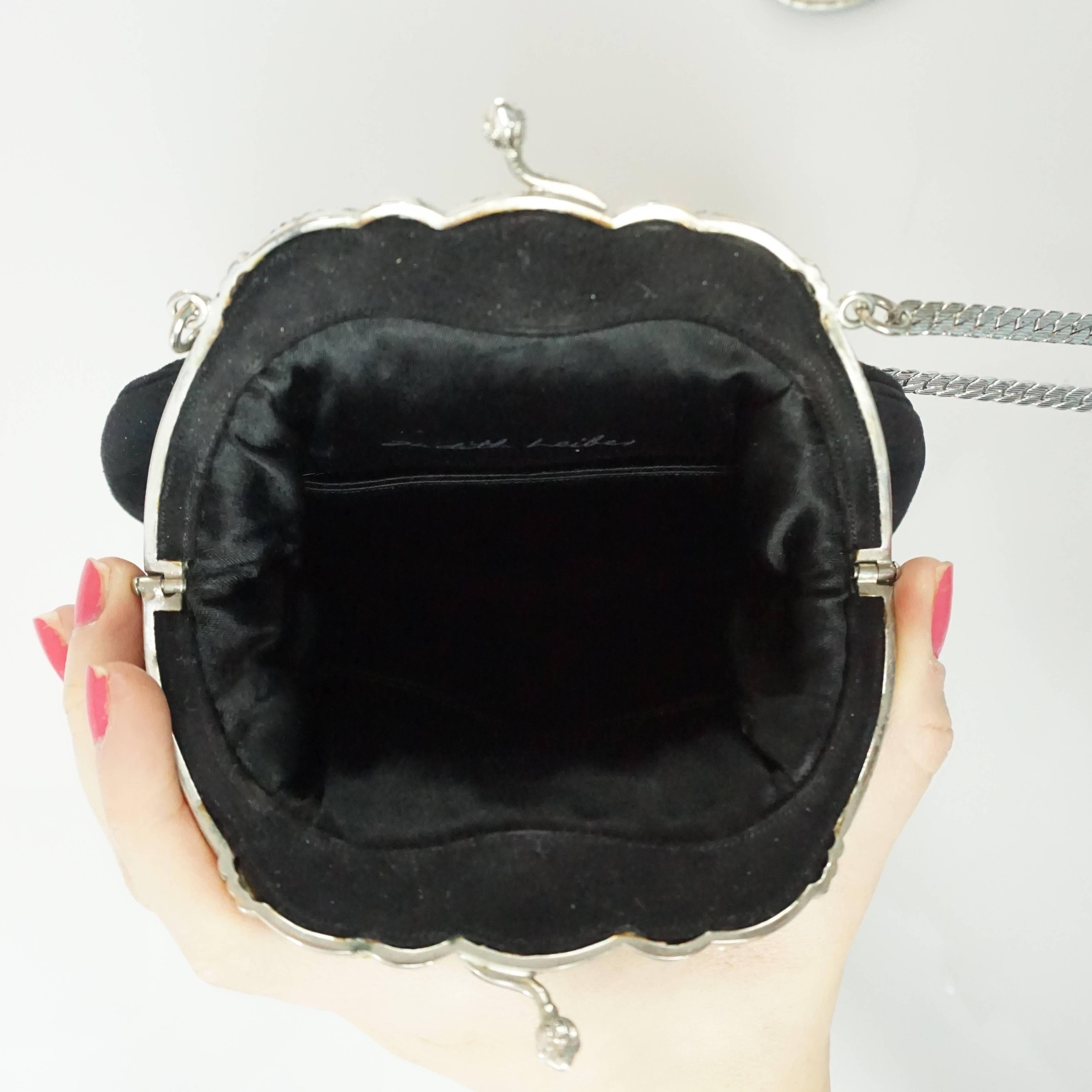 Judith Leiber Black Suede Rhinestone Evening Bag  3