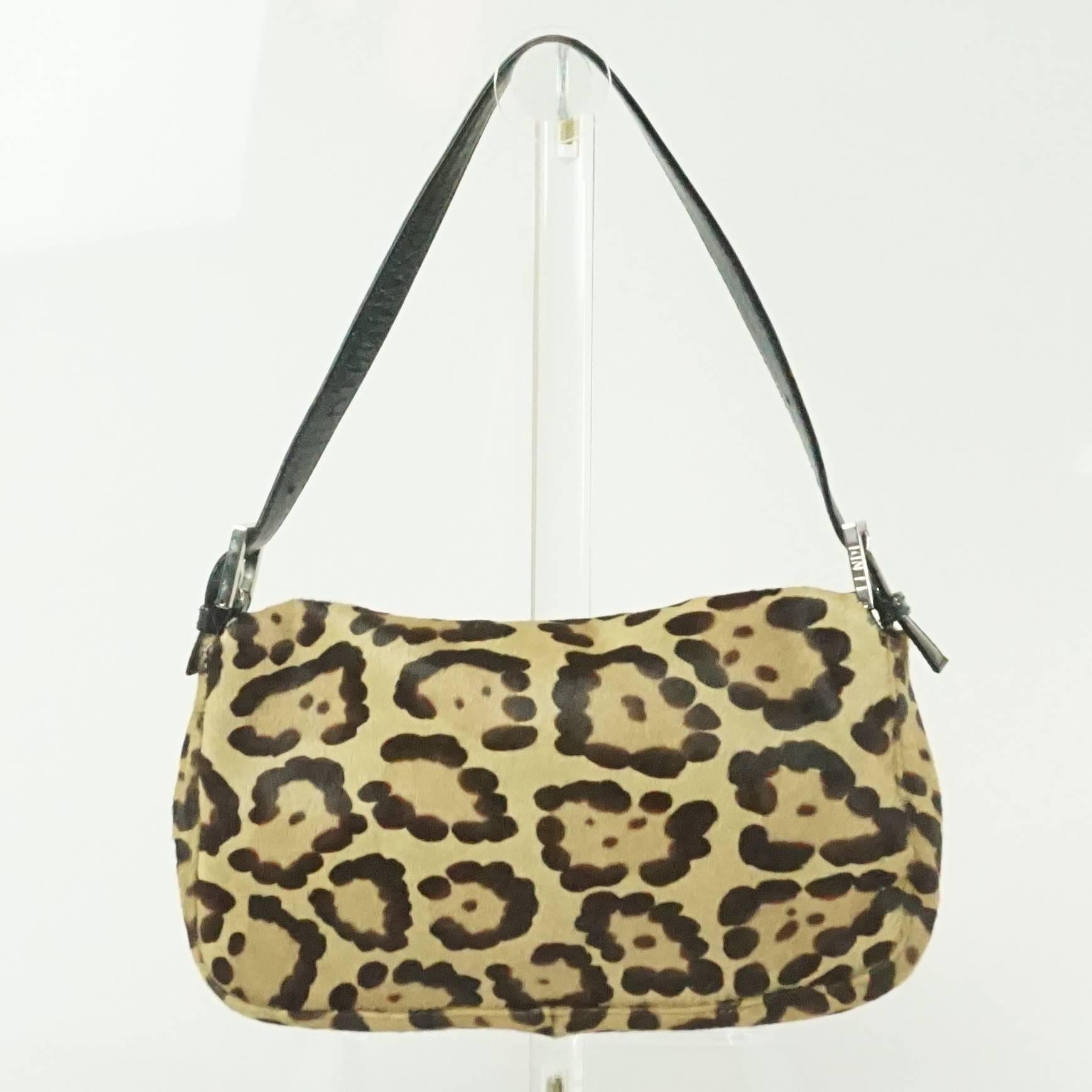 Gray Fendi Animal Print Pony Hair and Leather Baguette - SHW